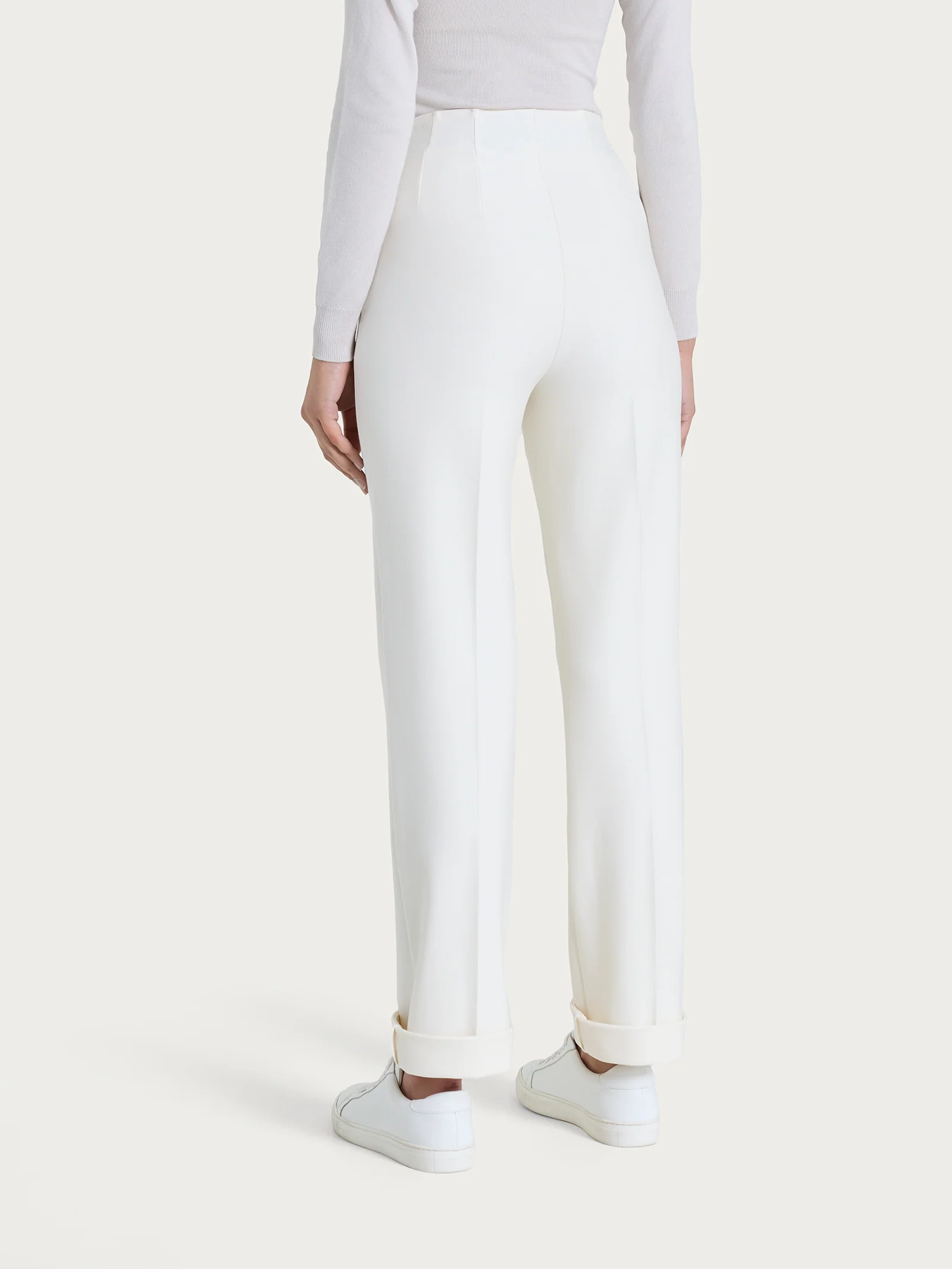 Pantalone dritto con tasche in tessuto Compact - Avorio - Image 4