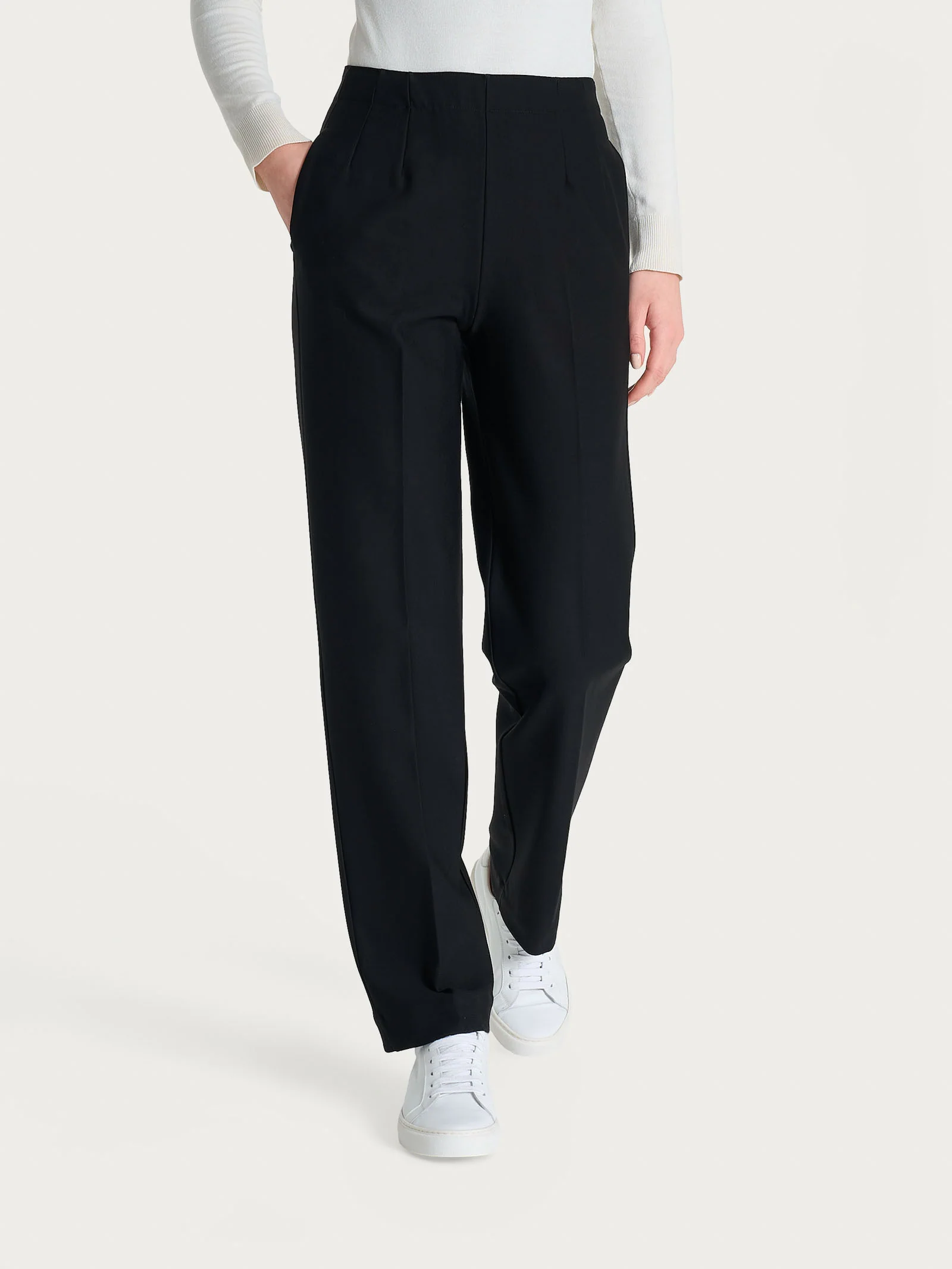 Pantalone dritto con tasche in tessuto Compact - Nero