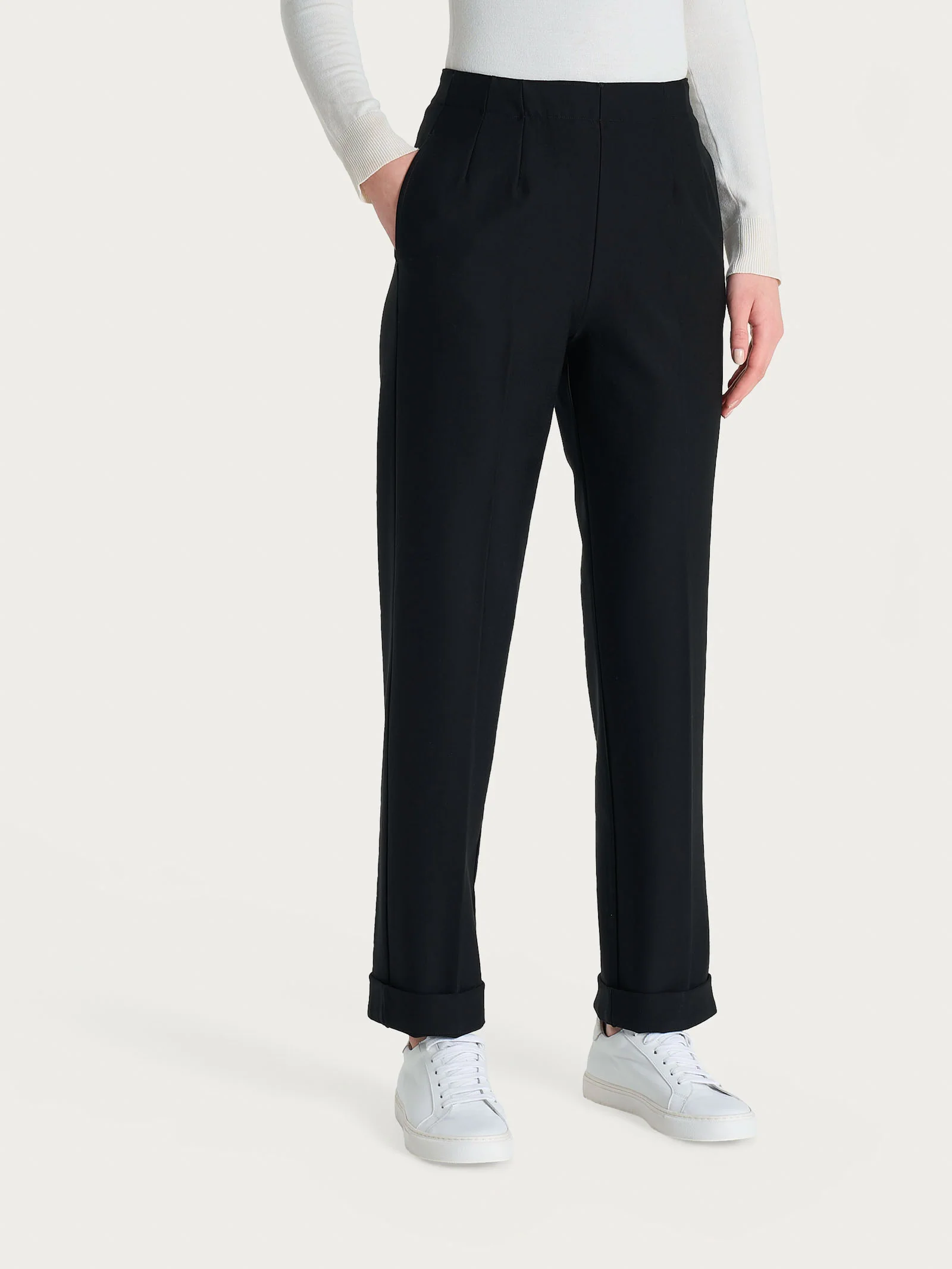 Pantalone dritto con tasche in tessuto Compact - Nero - Image 2