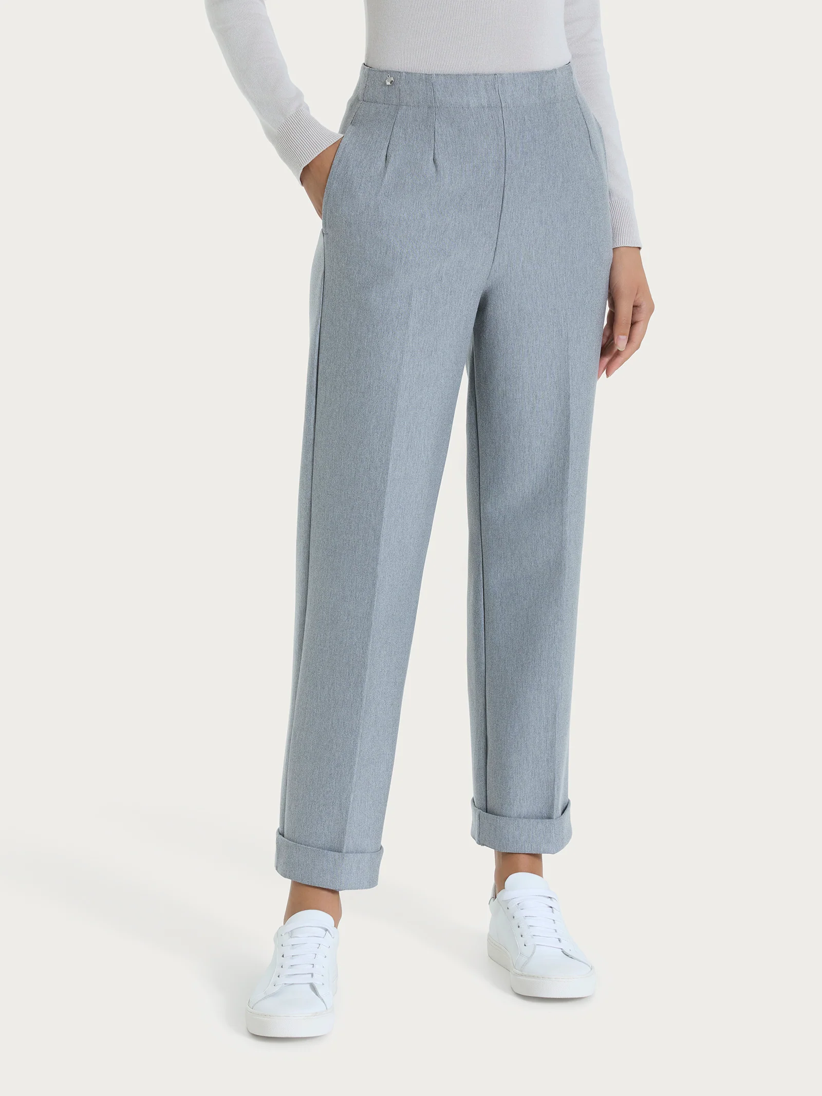 Pantalone dritto con tasche in tessuto Compact - Grigio Mel. - Image 2