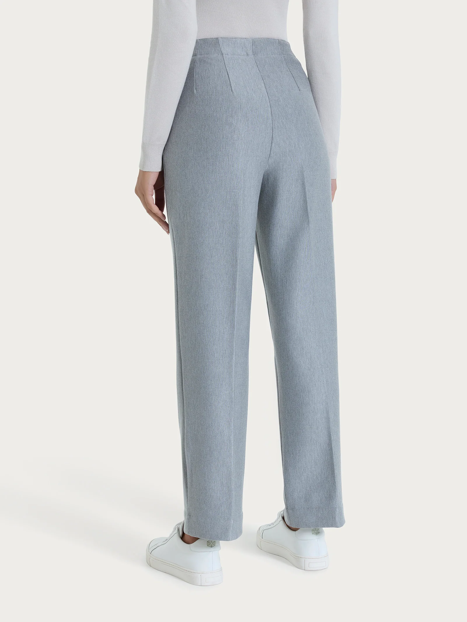 Pantalone dritto con tasche in tessuto Compact - Grigio Mel. - Image 3