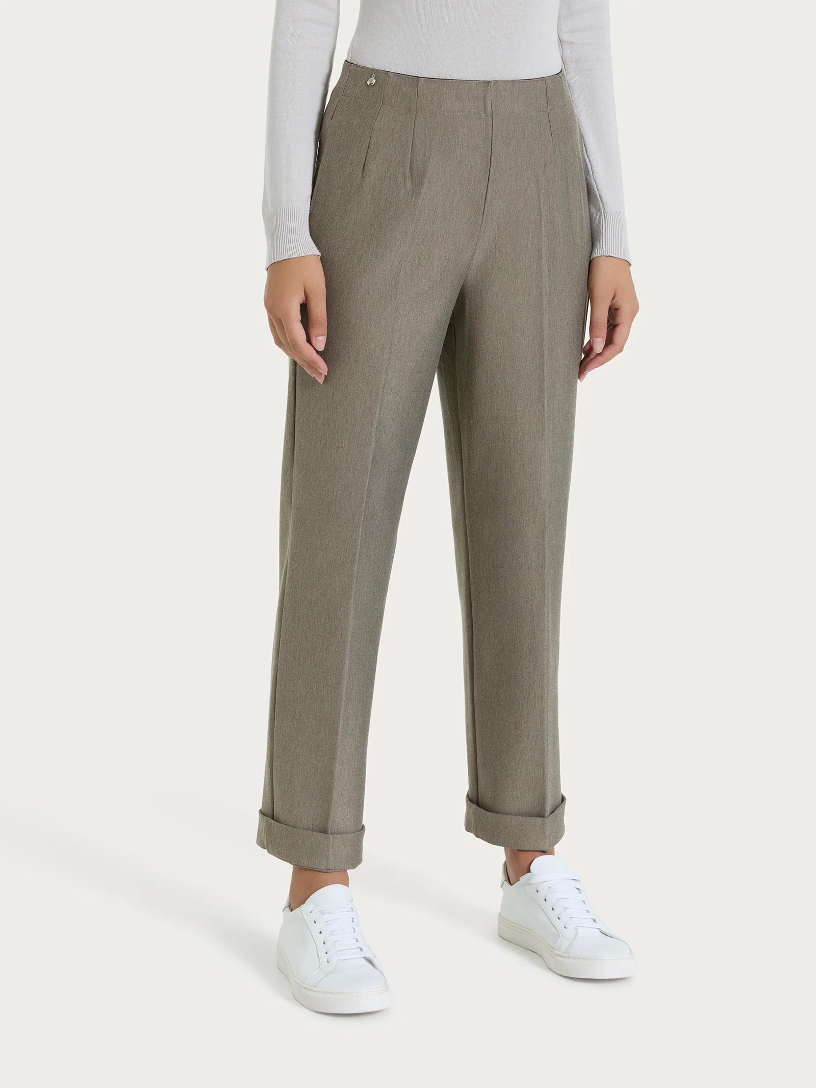 Pantalone dritto con tasche in tessuto Compact - Glace' Mel. - Image 2