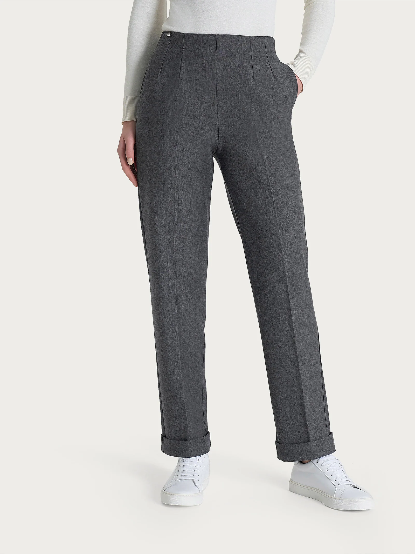 Pantalone dritto con tasche in tessuto Compact - Ardesia Mel. - Image 2