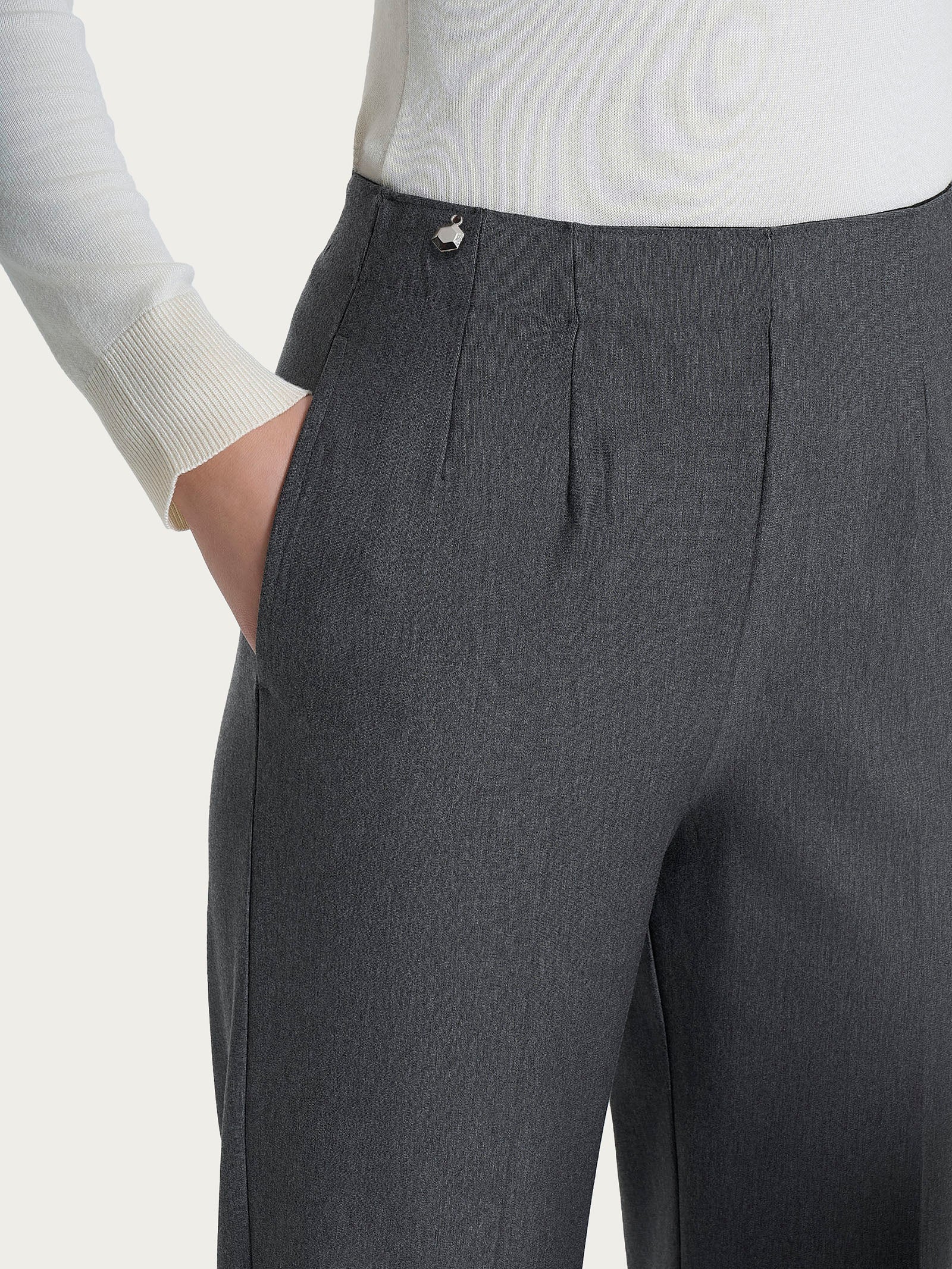 Pantalone dritto con tasche in tessuto Compact - Ardesia Mel. - Image 5