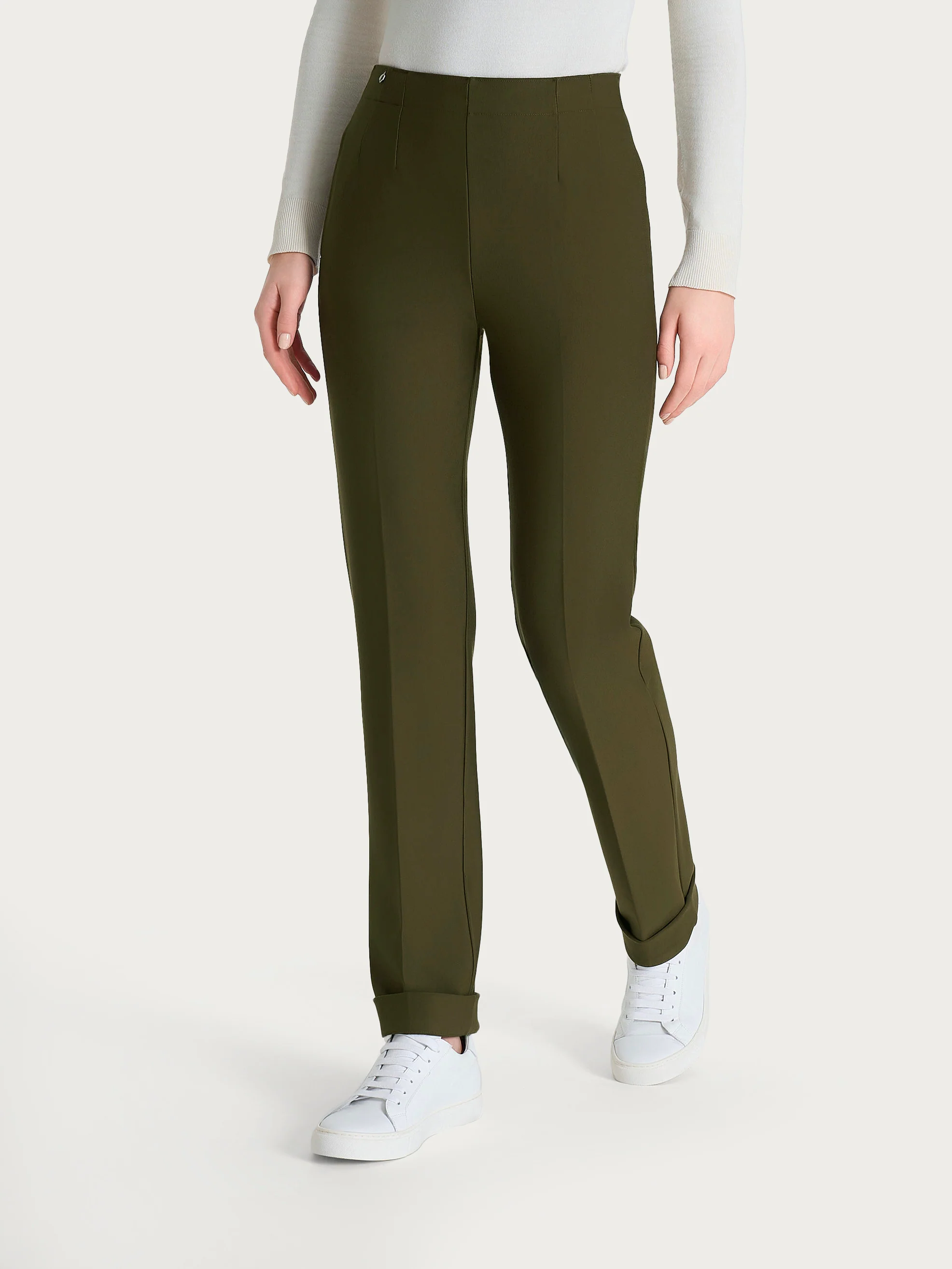 Pantalone dritto con tasche in tessuto Compact - Dark Olive - Image 2