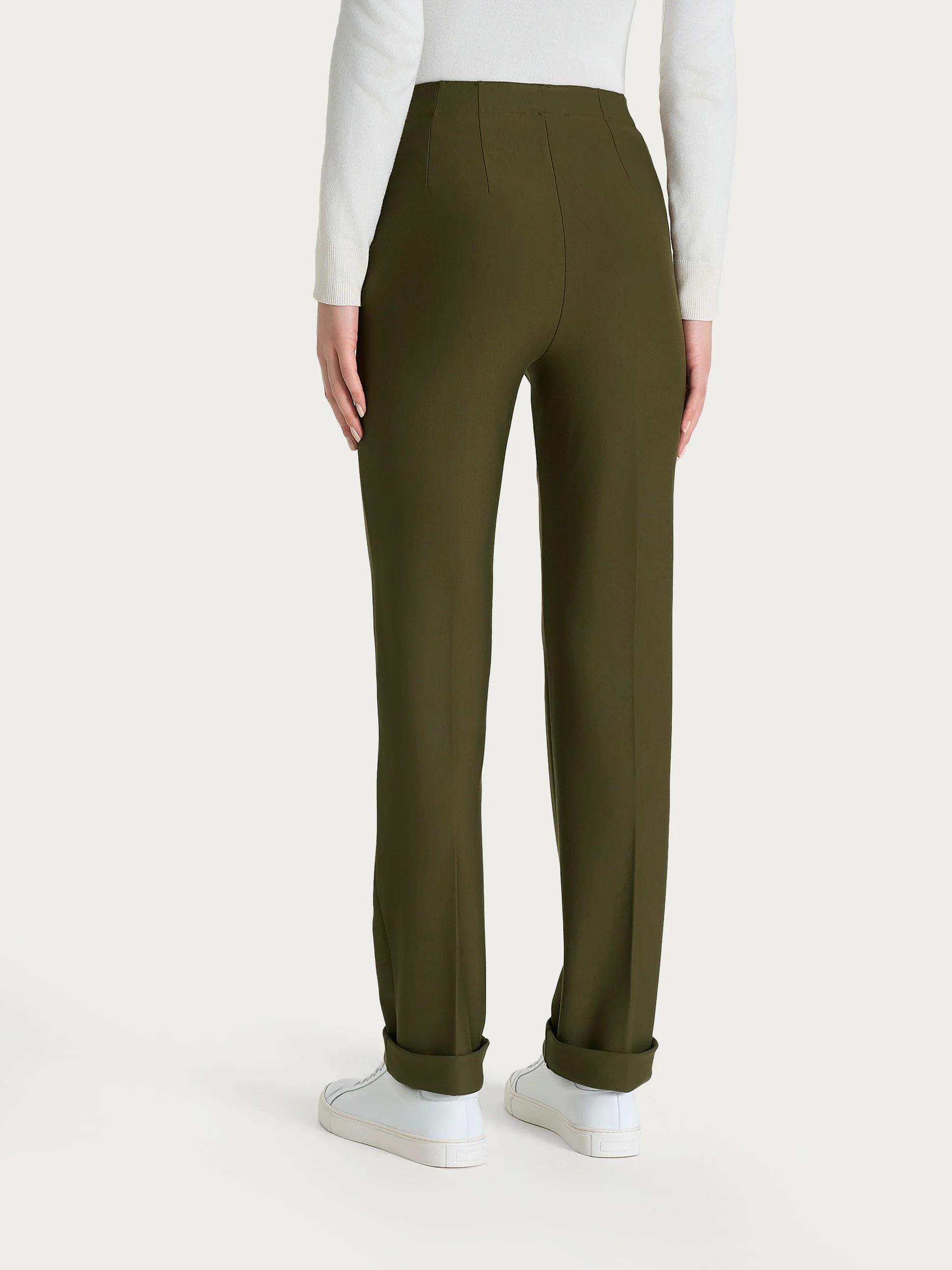 Pantalone dritto con tasche in tessuto Compact - Dark Olive - Image 4