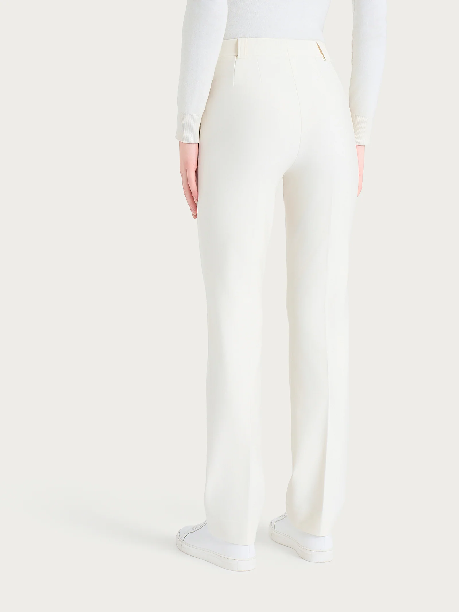 Pantalone dritto con taschino in Compact - Avorio - Image 2