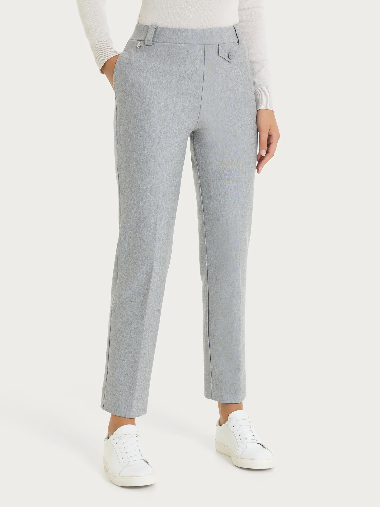Pantalone dritto con taschino in Compact - Grigio Mel. - Image 2