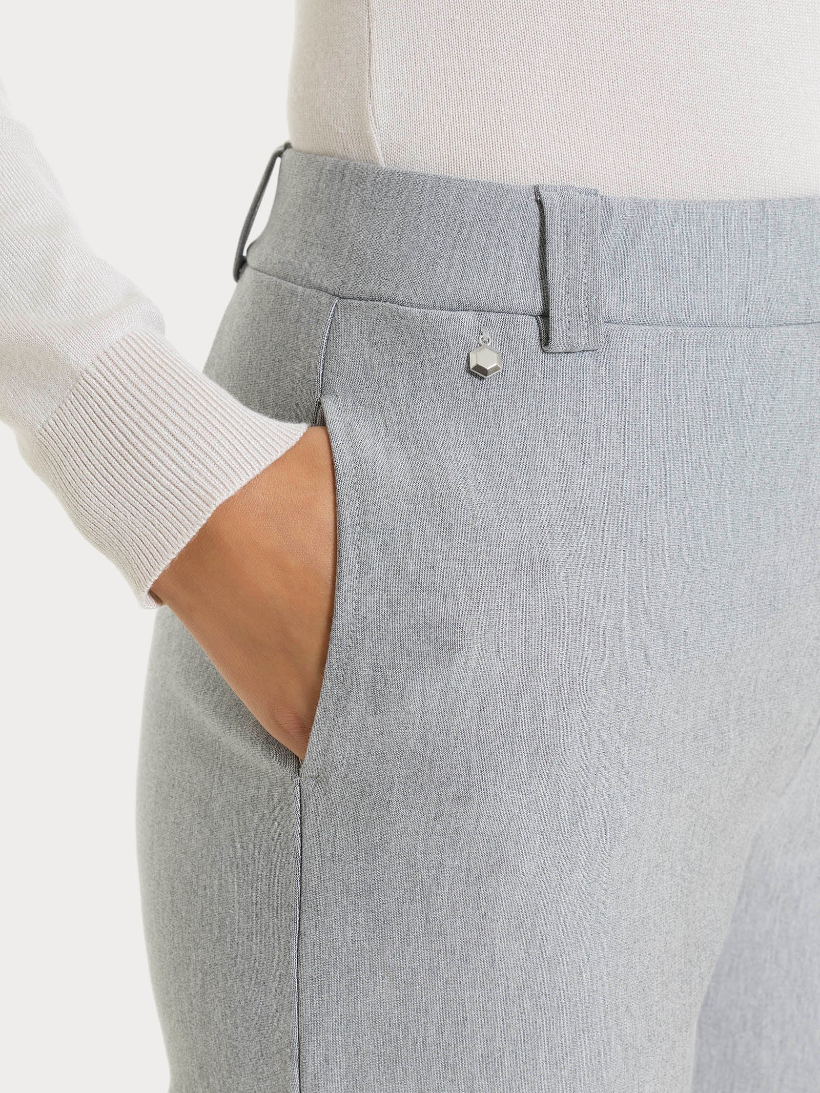 Pantalone dritto con taschino in Compact - Grigio Mel. - Image 7