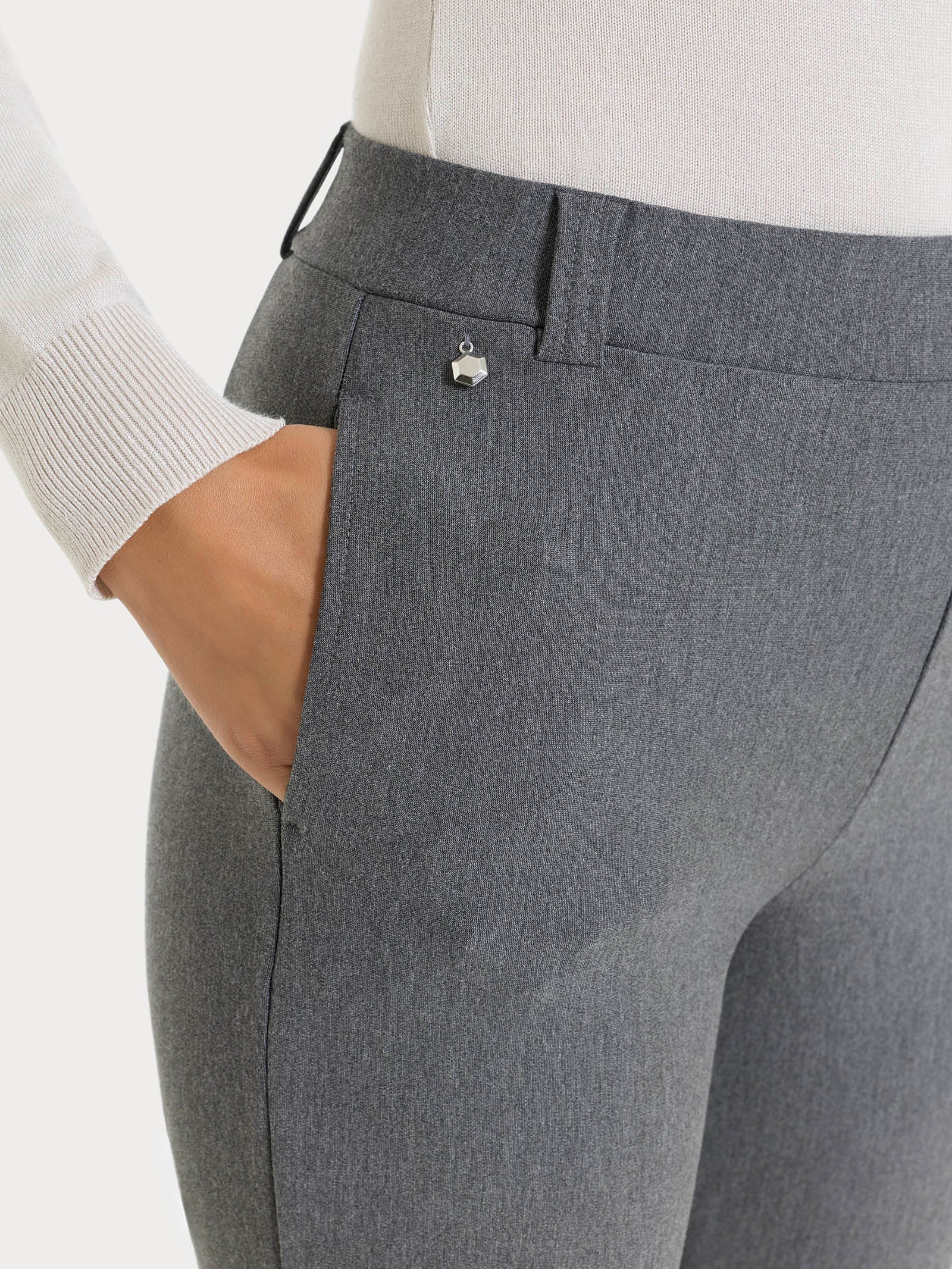 Pantalone dritto con taschino in Compact - Ardesia Mel. - Image 3