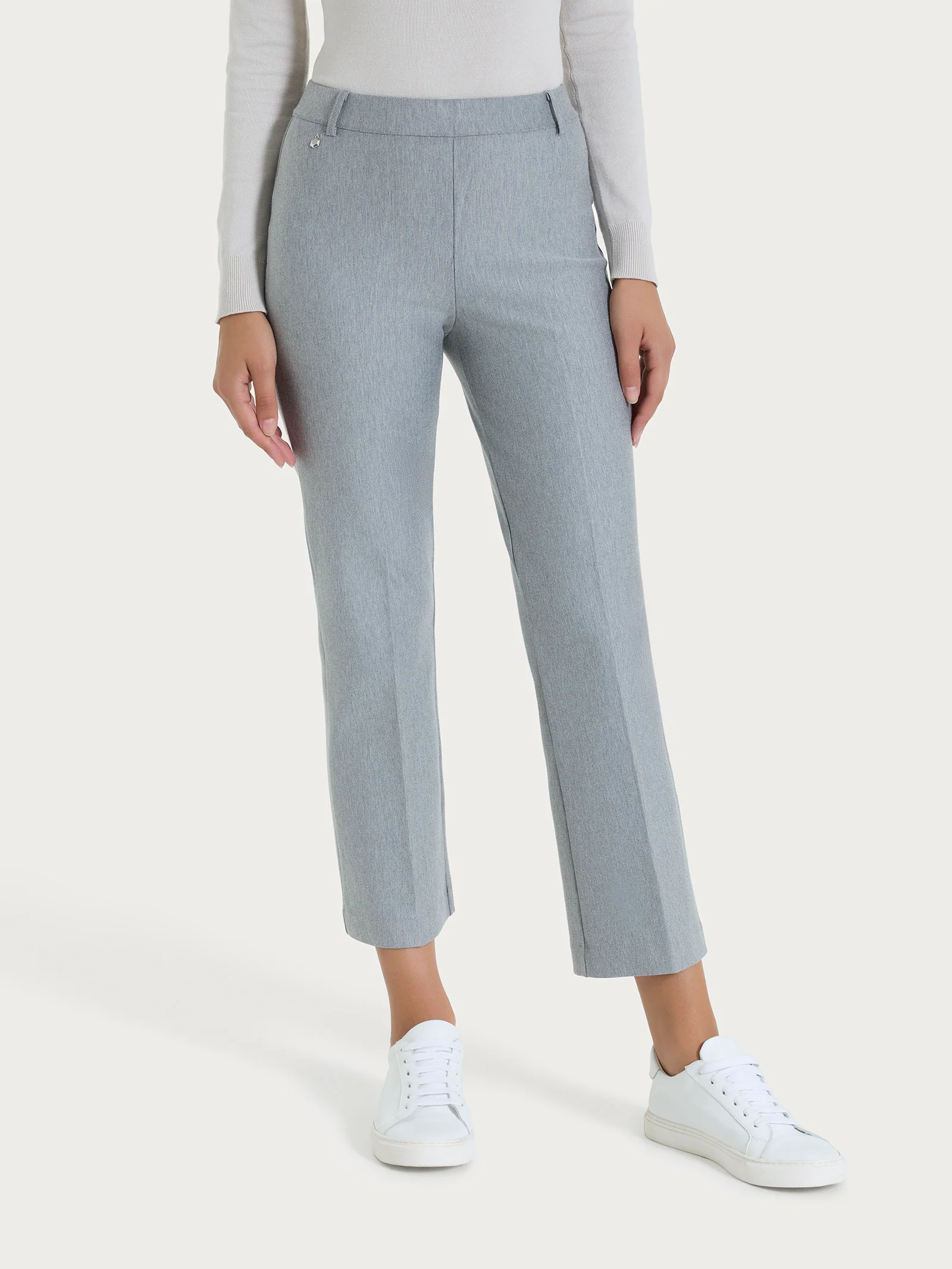 Pantalone flare alla caviglia in Compact - Grigio Mel.