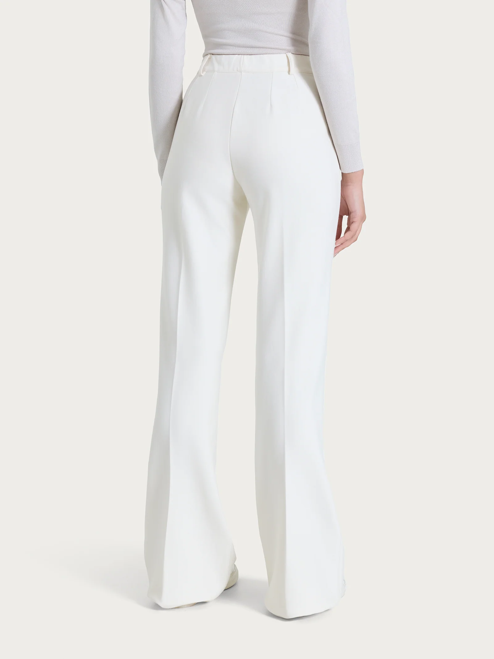 Pantalone flare lungo con tasche in Compact - Avorio - Image 2