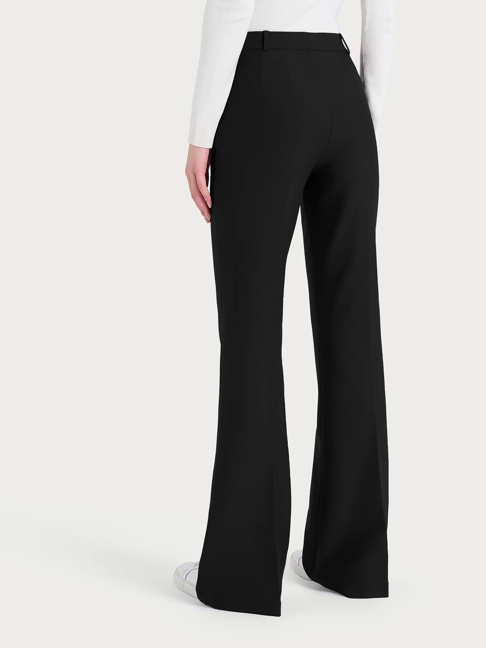 Pantalone flare lungo con tasche in Compact - Nero - Image 2
