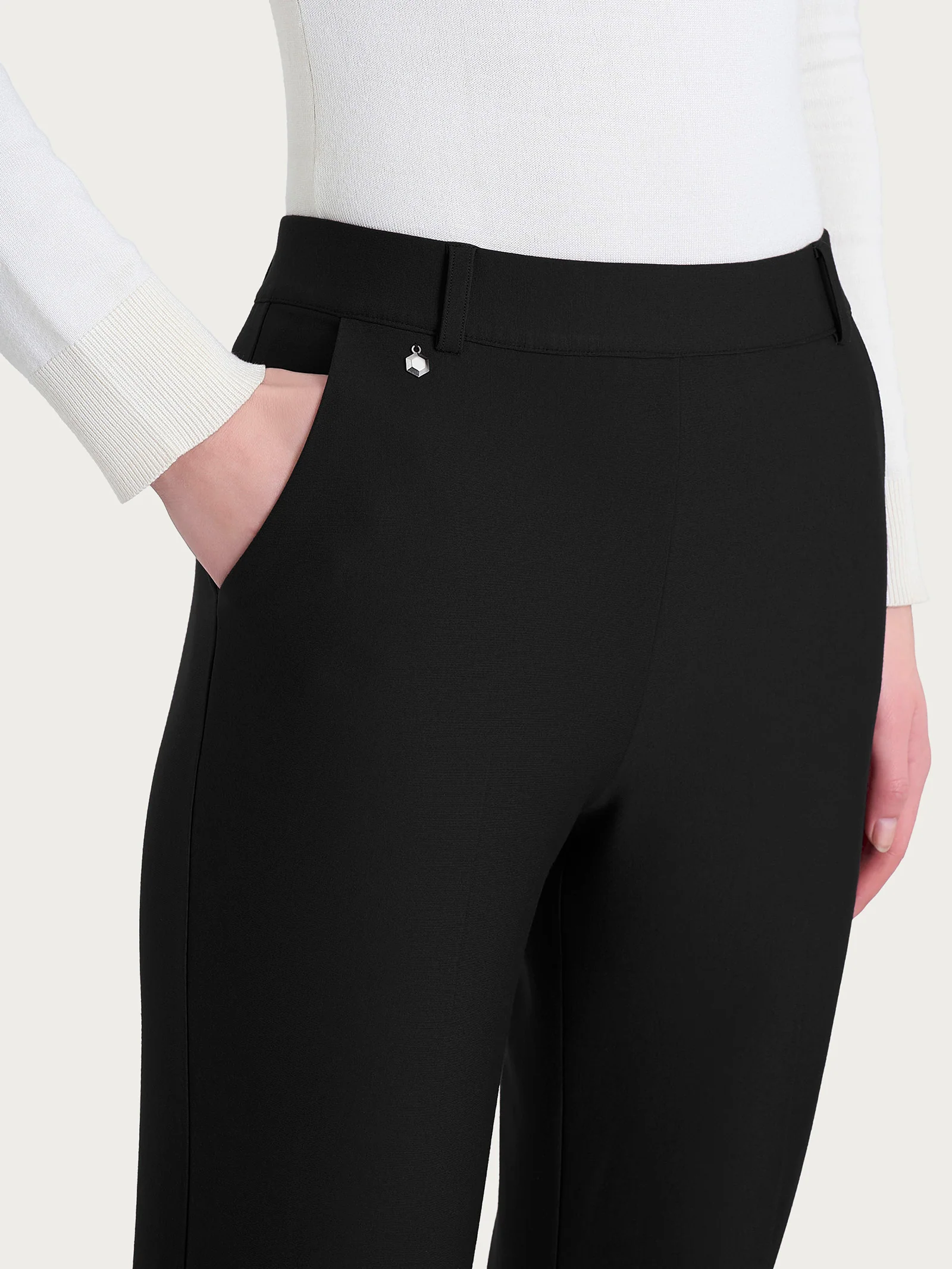 Pantalone flare lungo con tasche in Compact - Nero - Image 3