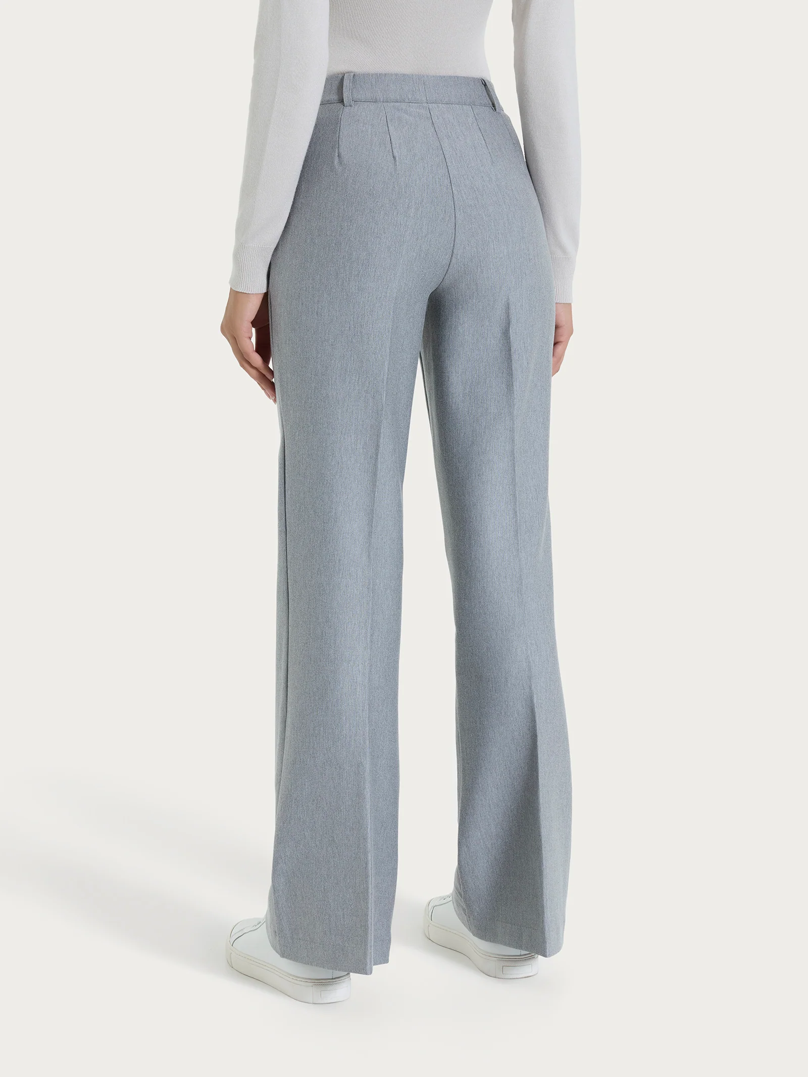 Pantalone flare lungo con tasche in Compact - Grigio Mel. - Image 2