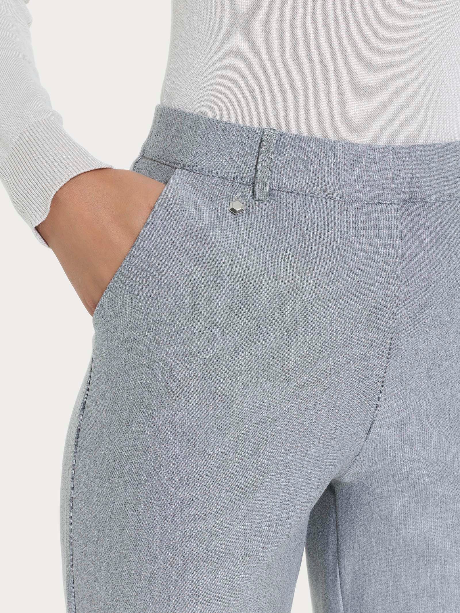 Pantalone flare lungo con tasche in Compact - Grigio Mel. - Image 3