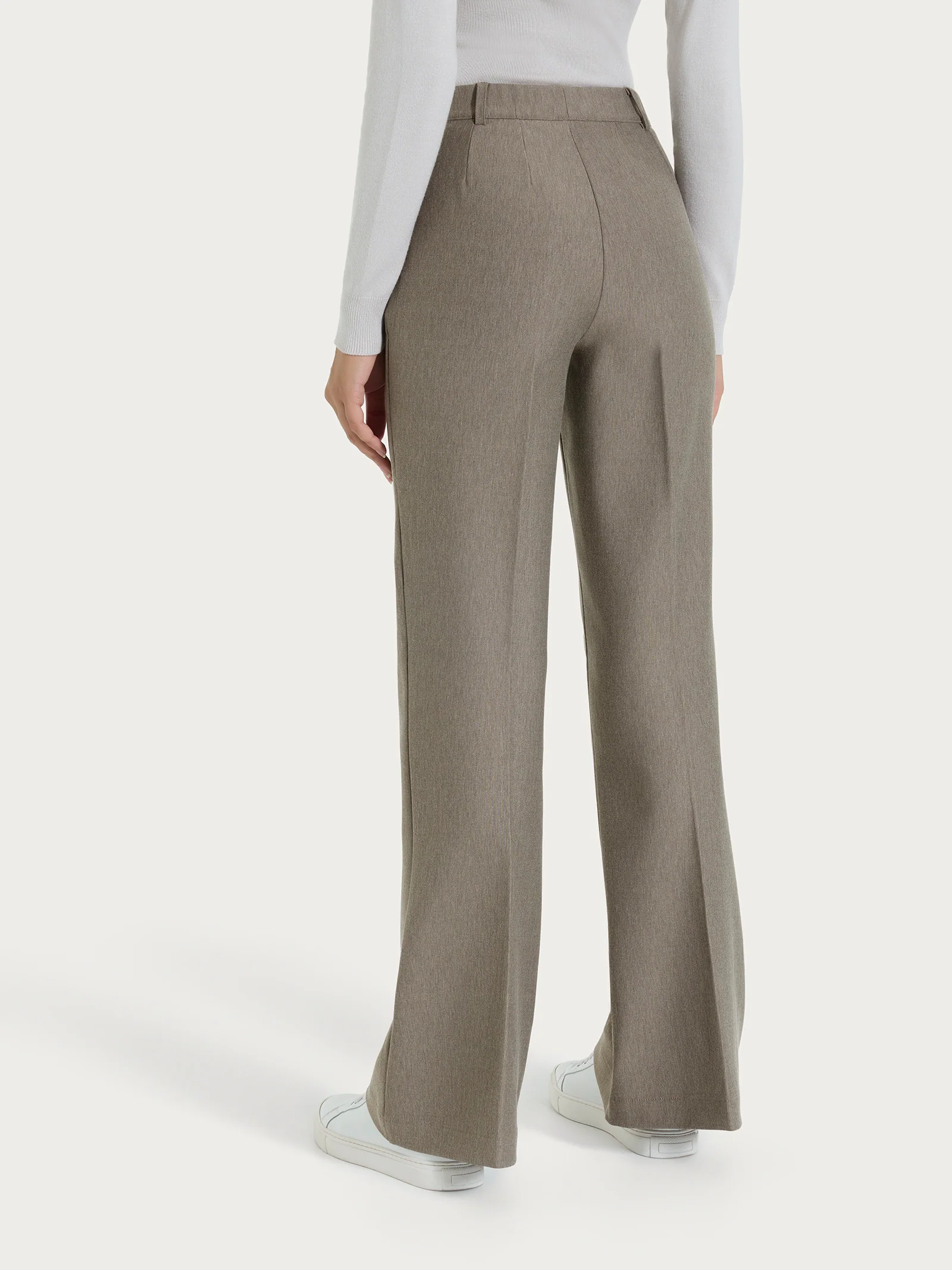 Pantalone flare lungo con tasche in Compact - Glace' Mel. - Image 2