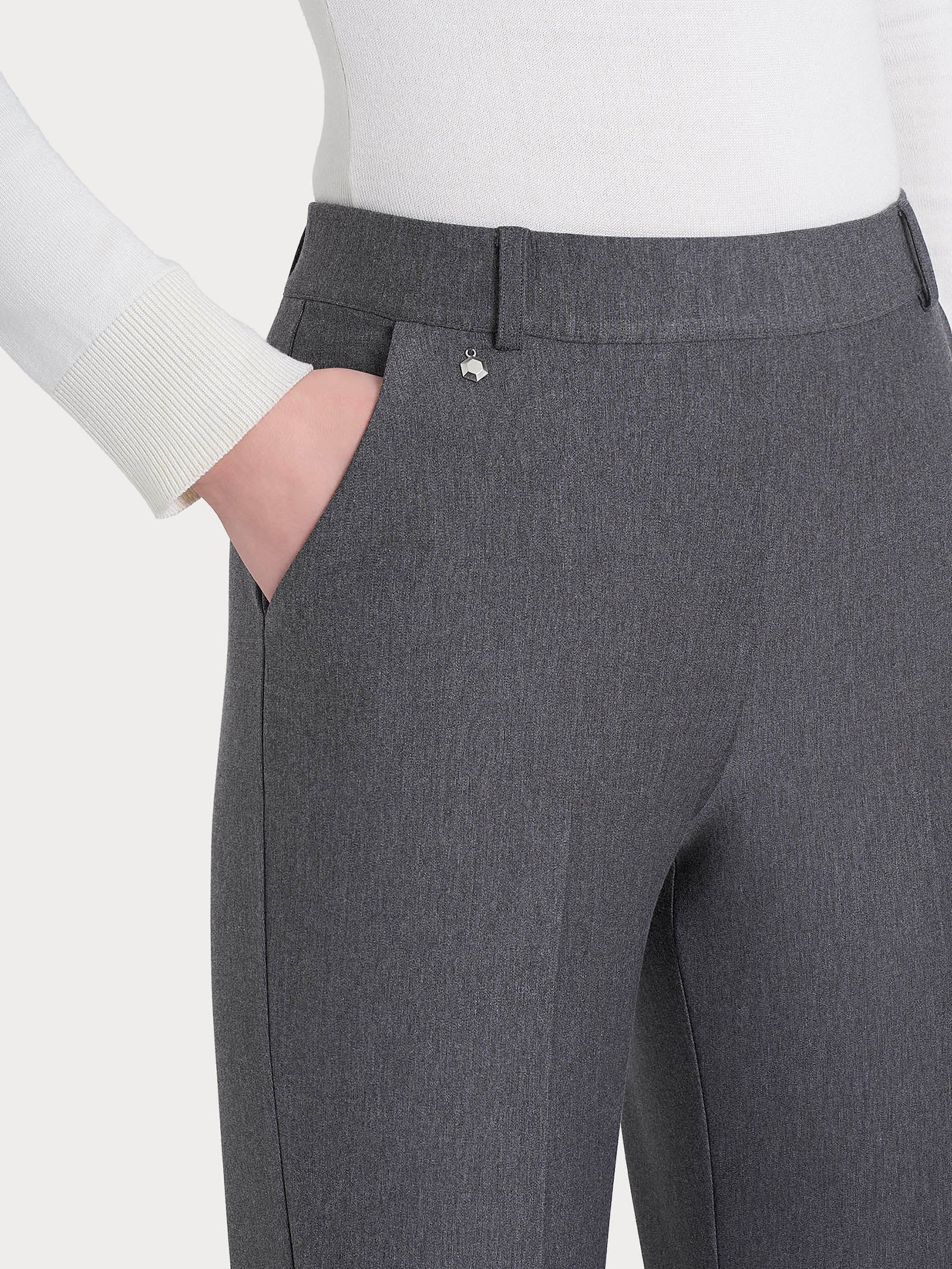 Pantalone flare lungo con tasche in Compact - Ardesia Mel. - Image 3