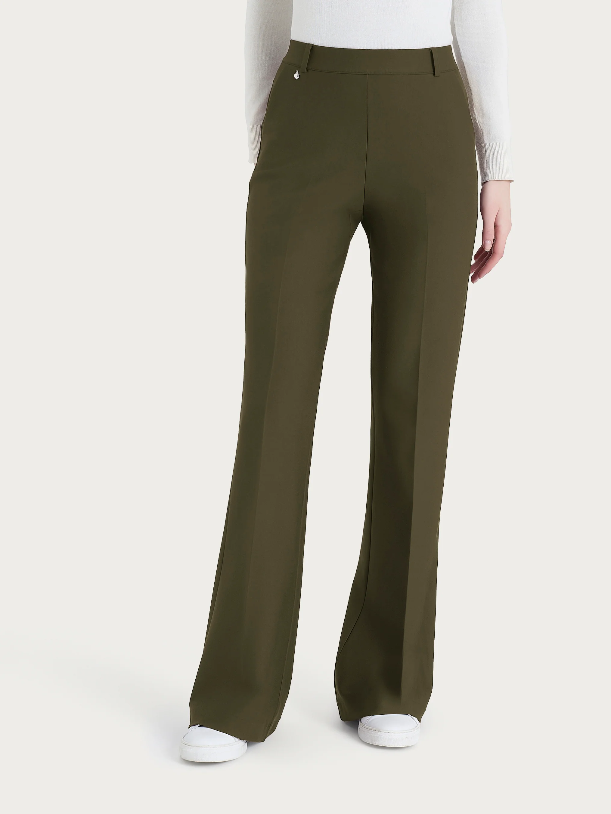 Pantalone flare lungo con tasche in Compact - Dark Olive