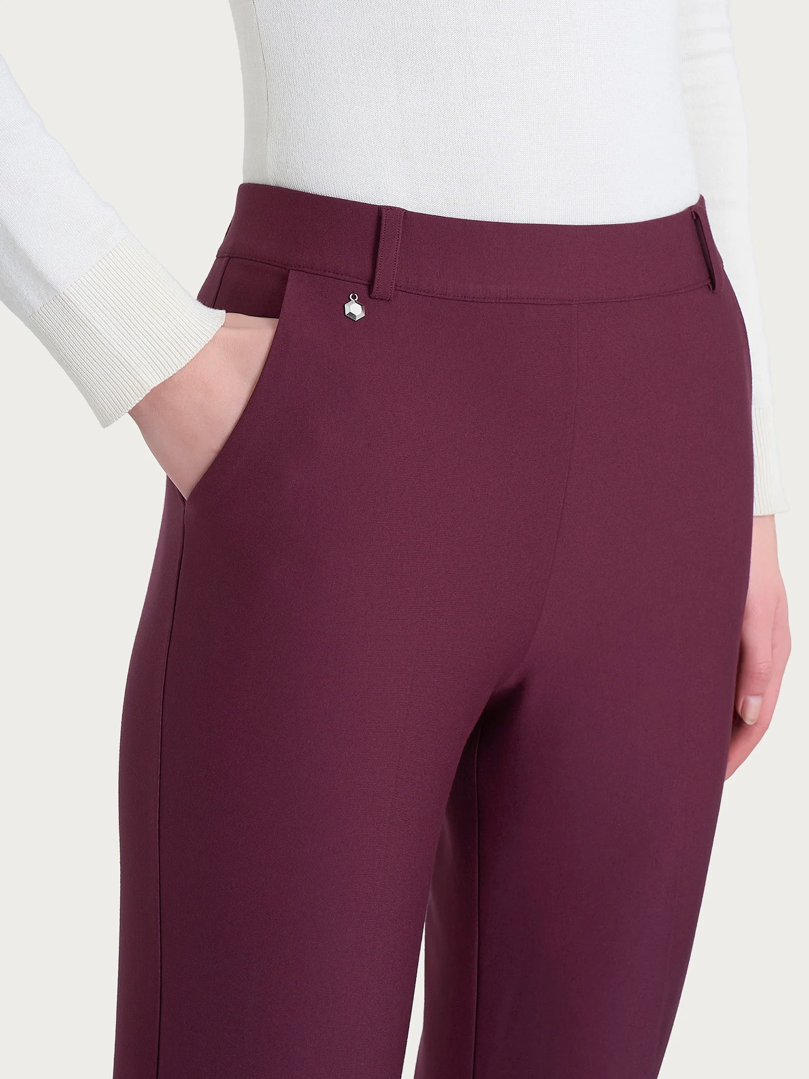 Pantalone flare lungo con tasche in Compact - Fig - Image 3