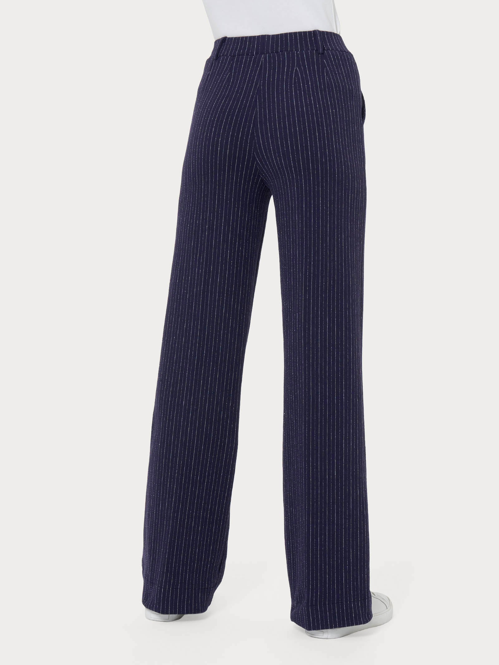 Pantalone gessato a palazzo con tasche in tessuto Eco Jacquard - Fant.Bleu - Image 2