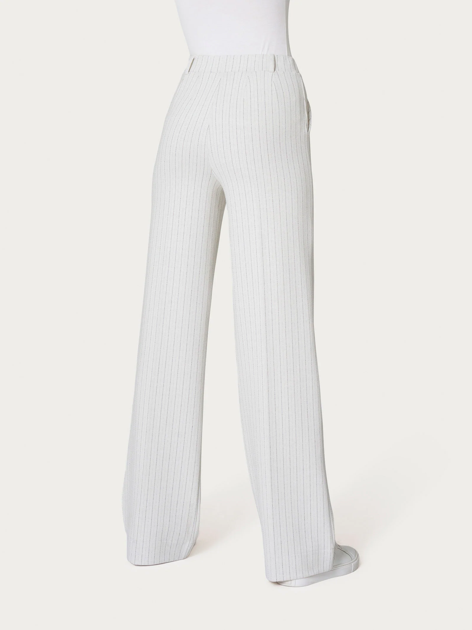 Pantalone gessato a palazzo con tasche in tessuto Eco Jacquard - Fant.Argento Mel. - Image 2