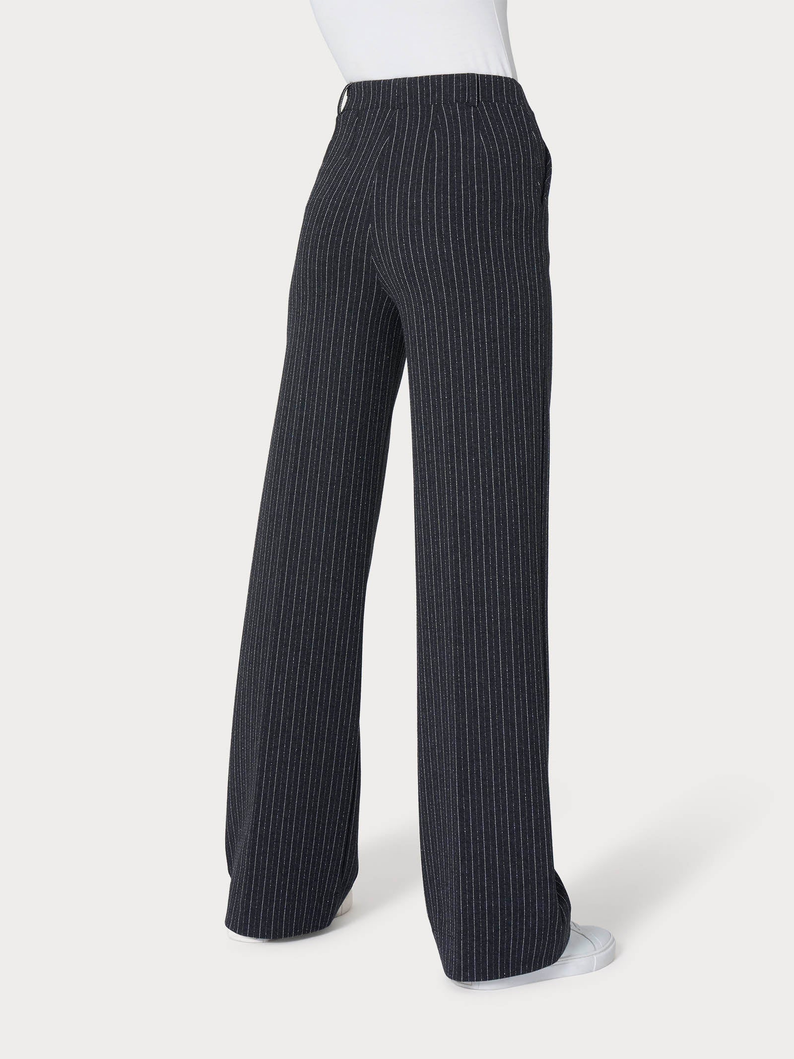 Pantalone gessato a palazzo con tasche in tessuto Eco Jacquard - Fant.Oscuro Mel - Image 2