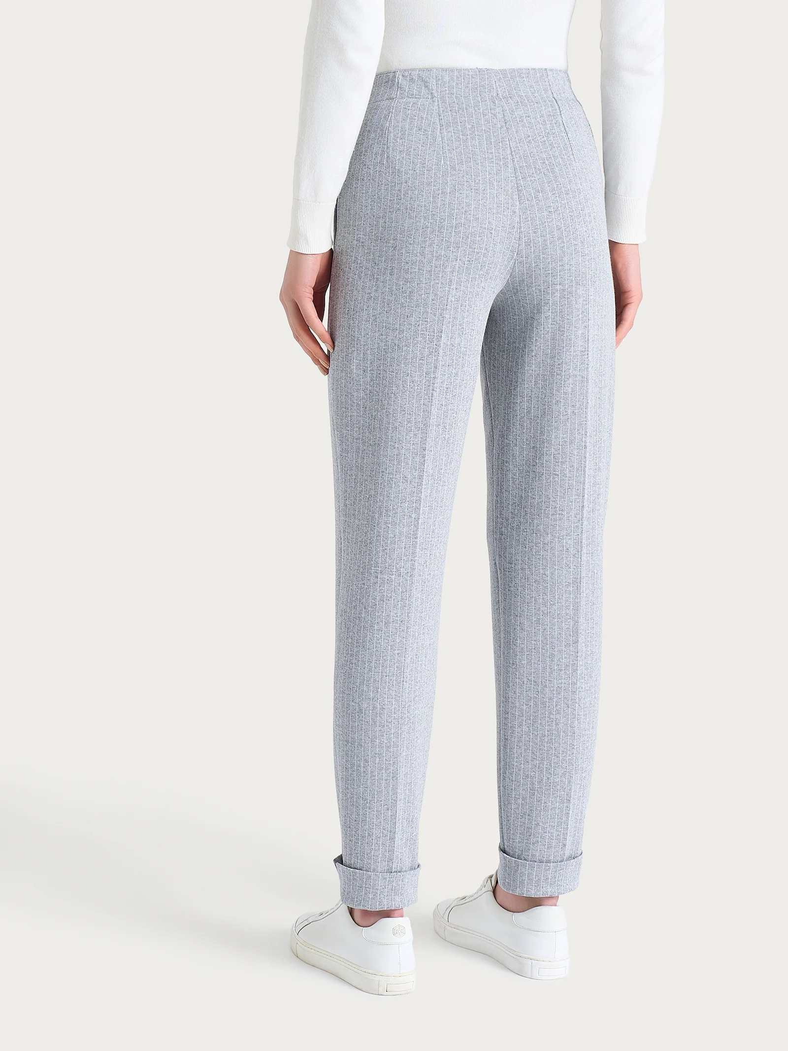 Pantalone gessato a sigaretta con spacchetti in Eco Jacquard - Fant.Grigio Mel. - Image 4