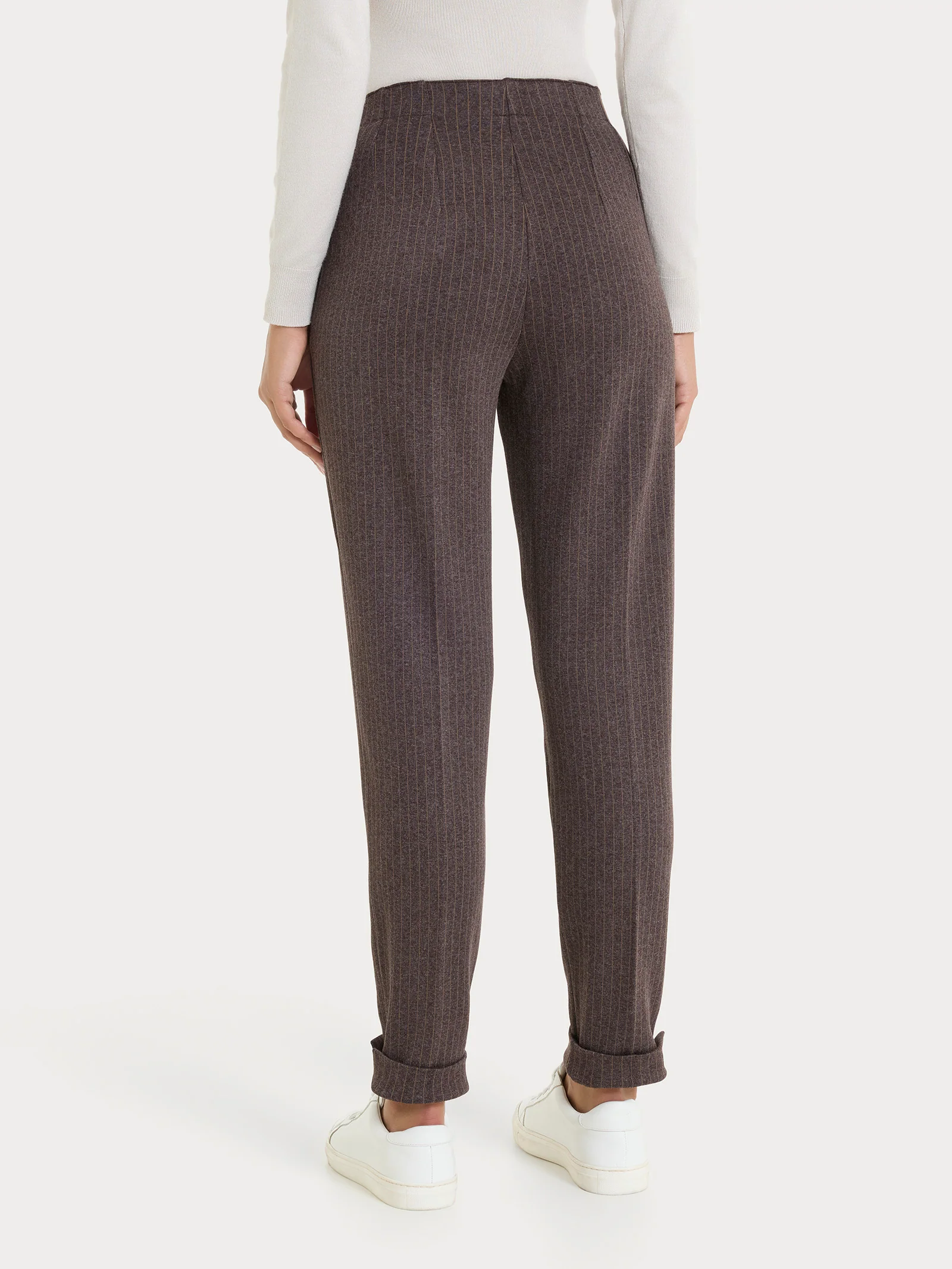 Pantalone gessato a sigaretta con spacchetti in Eco Jacquard - Fant. Chocolate Torte Mel. - Image 4