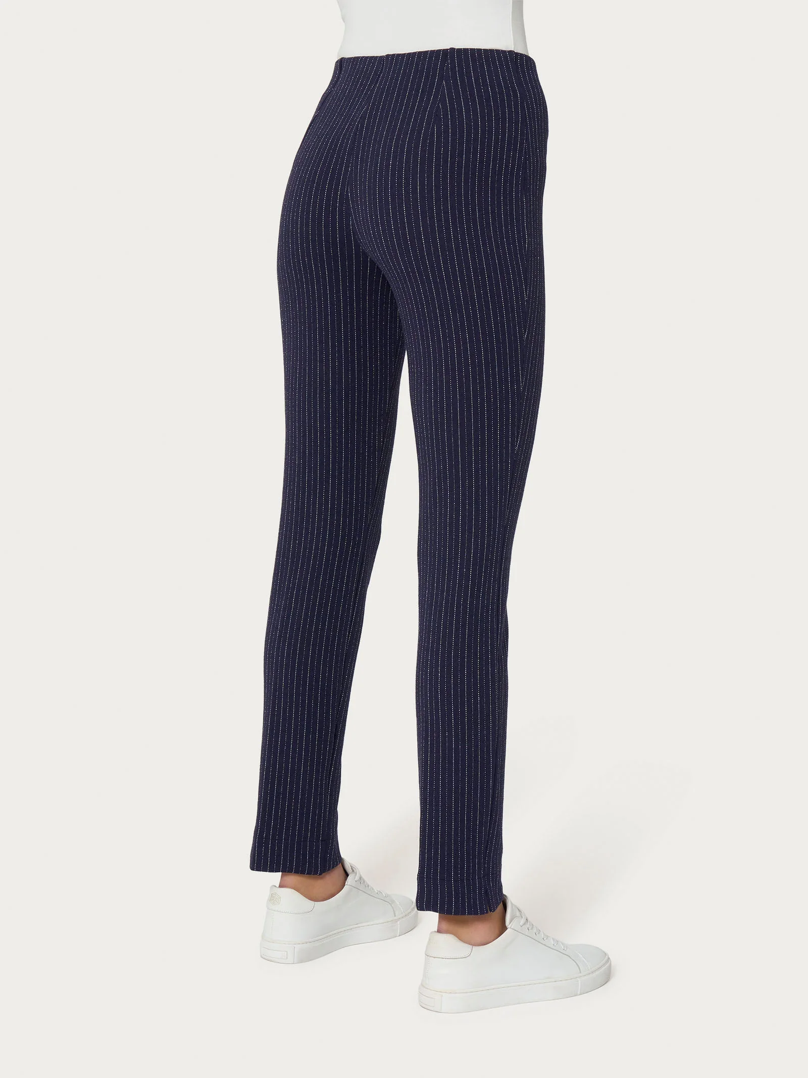 Pantalone gessato a sigaretta in tessuto Eco Jacquard - Fant.Bleu - Image 2