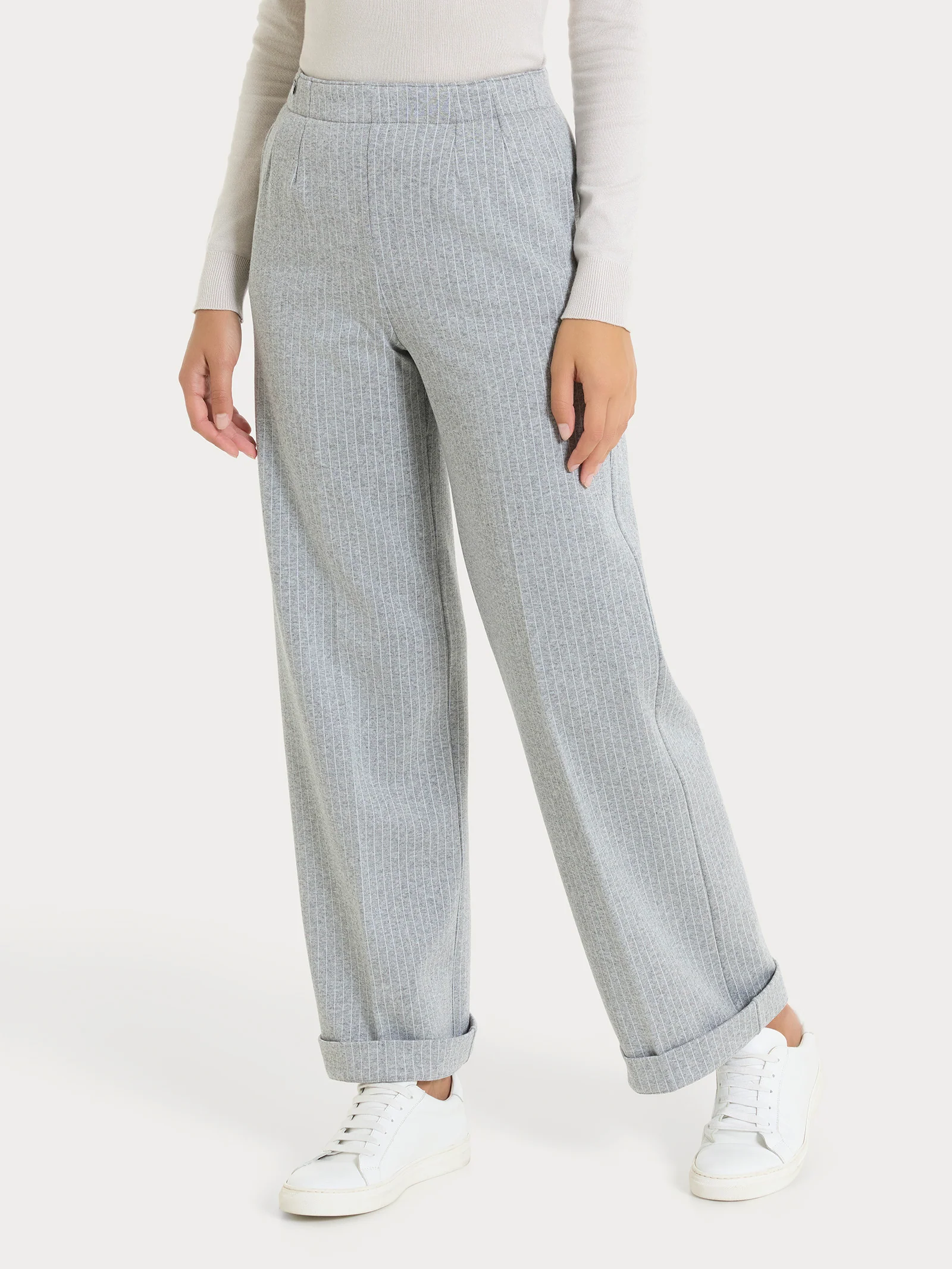 Pantalone gessato ampio con tasche in Eco Jacquard - Fant.Grigio Mel. - Image 2