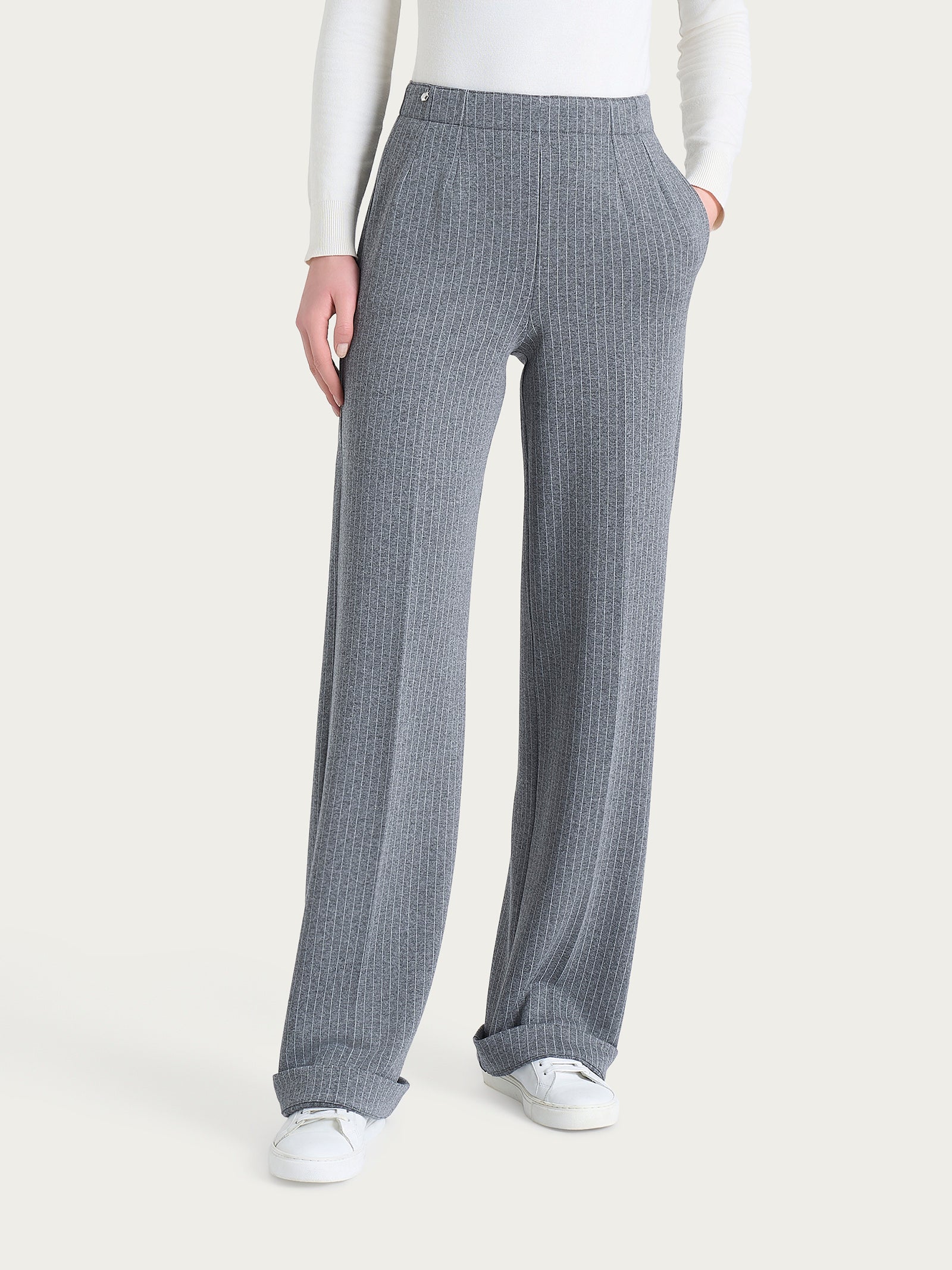 Pantalone gessato ampio con tasche in Eco Jacquard - Fant.Ardesia Mel. - Image 2