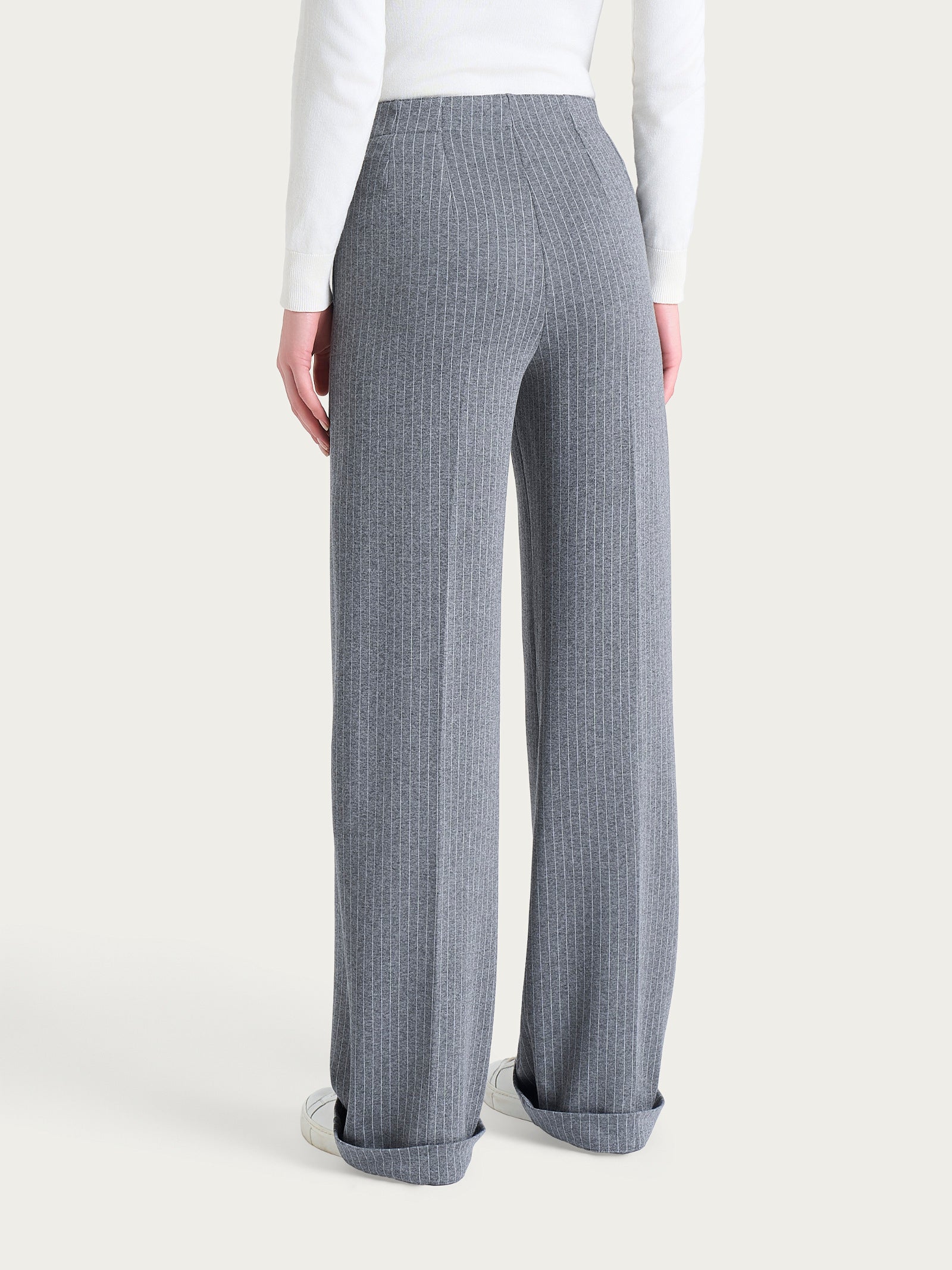 Pantalone gessato ampio con tasche in Eco Jacquard - Fant.Ardesia Mel. - Image 4