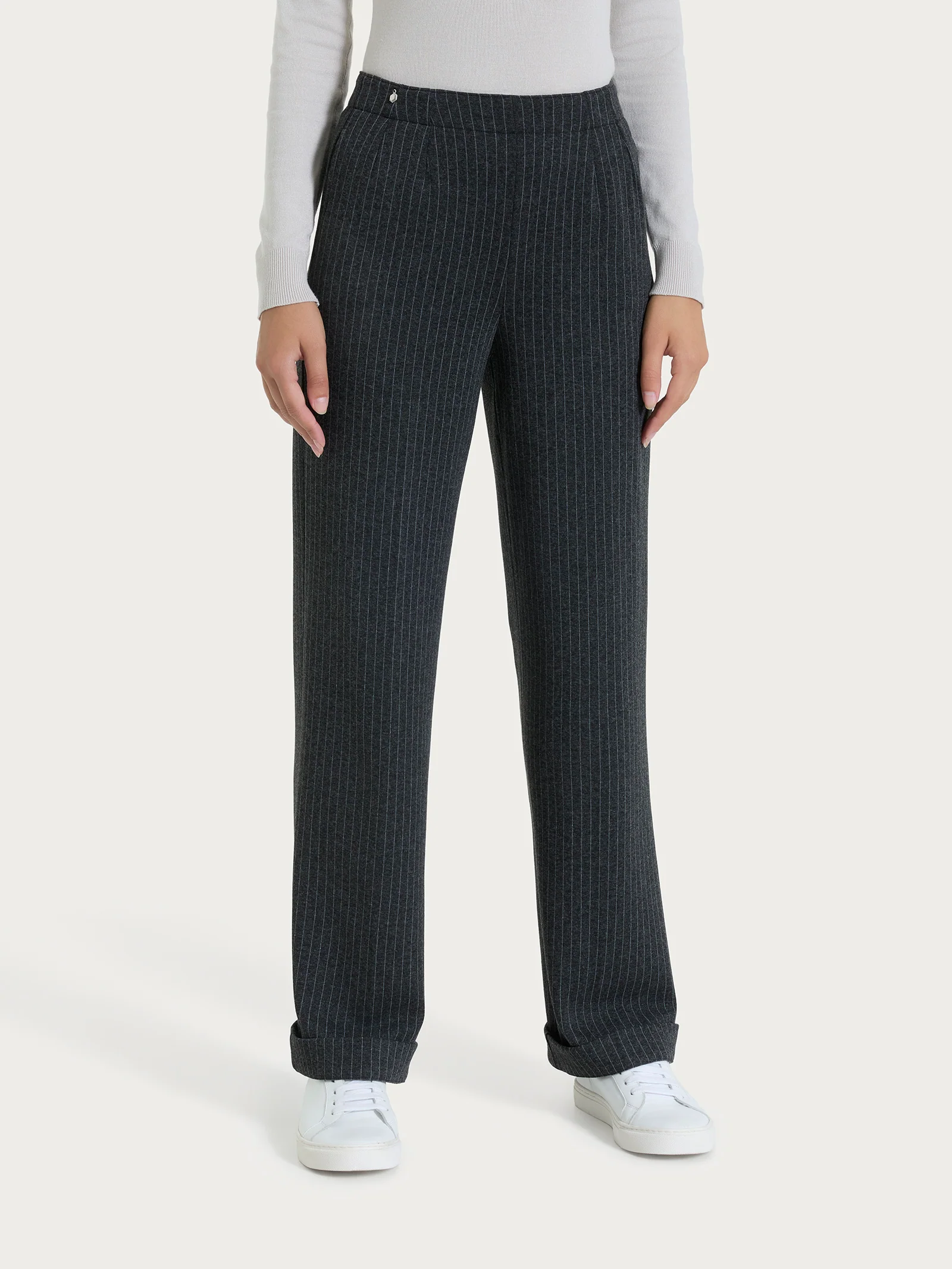 Pantalone gessato ampio con tasche in Eco Jacquard - Fant.Oscuro Mel - Image 2