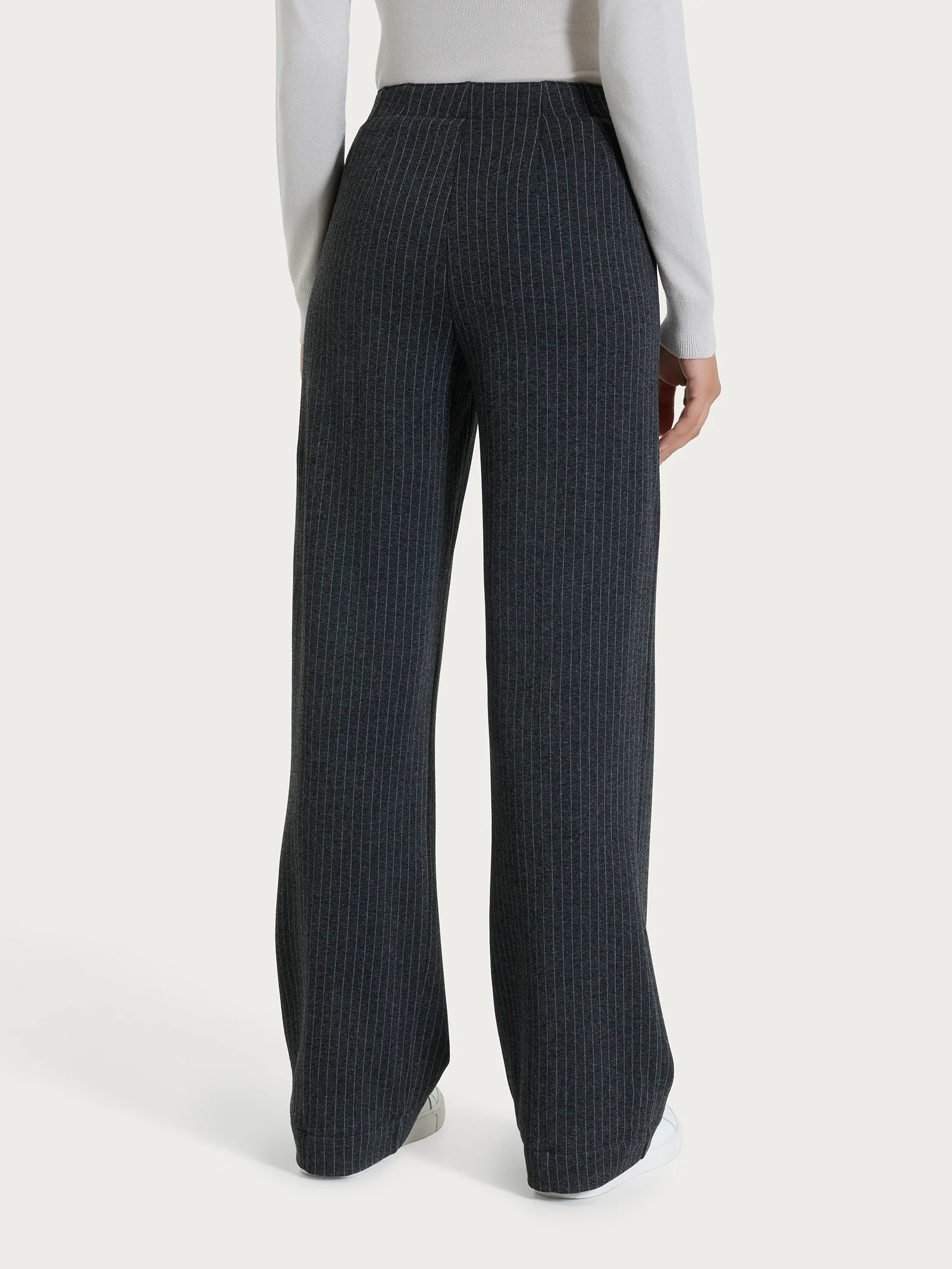 Pantalone gessato ampio con tasche in Eco Jacquard - Fant.Oscuro Mel - Image 3