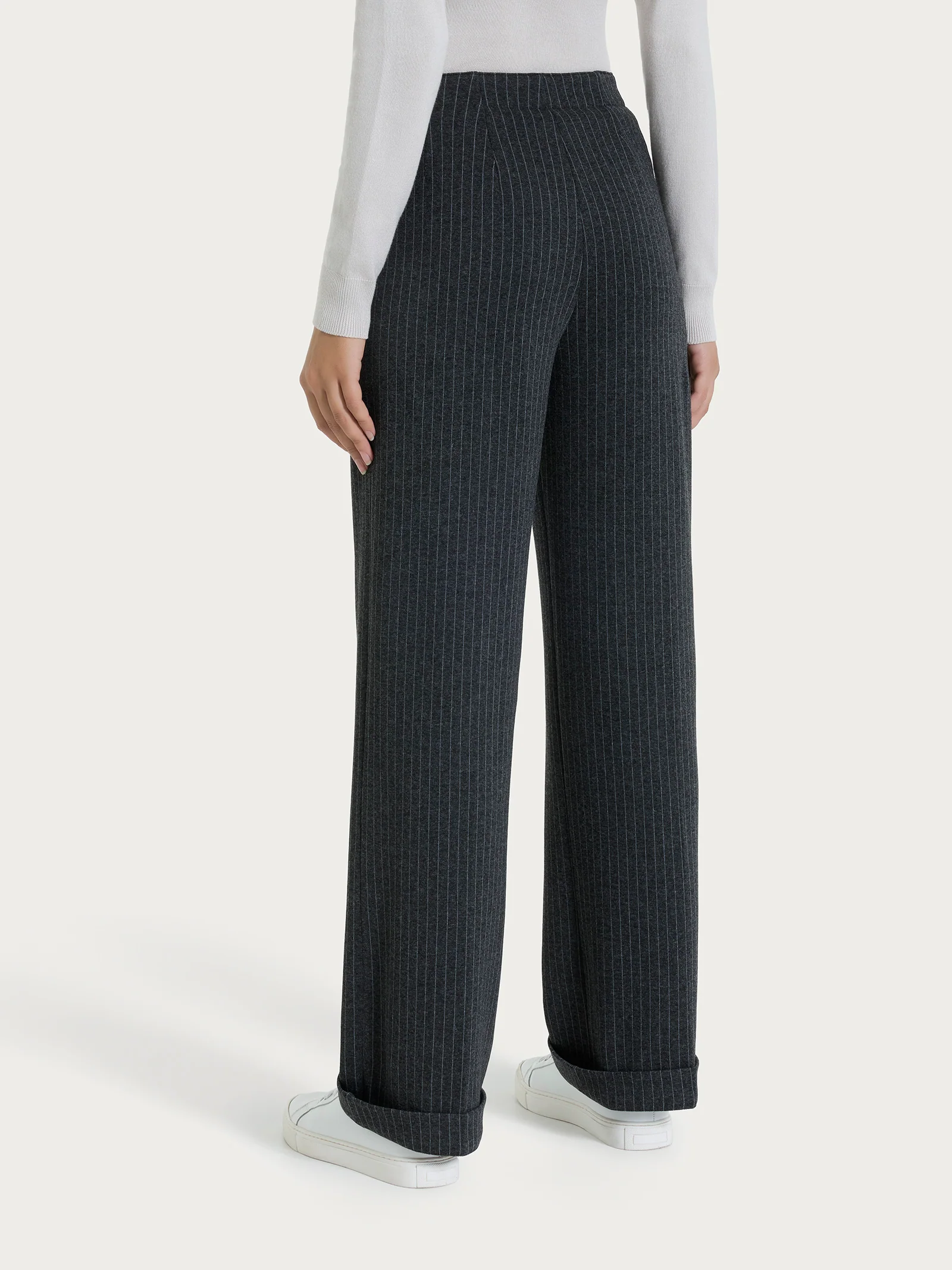 Pantalone gessato ampio con tasche in Eco Jacquard - Fant.Oscuro Mel - Image 4
