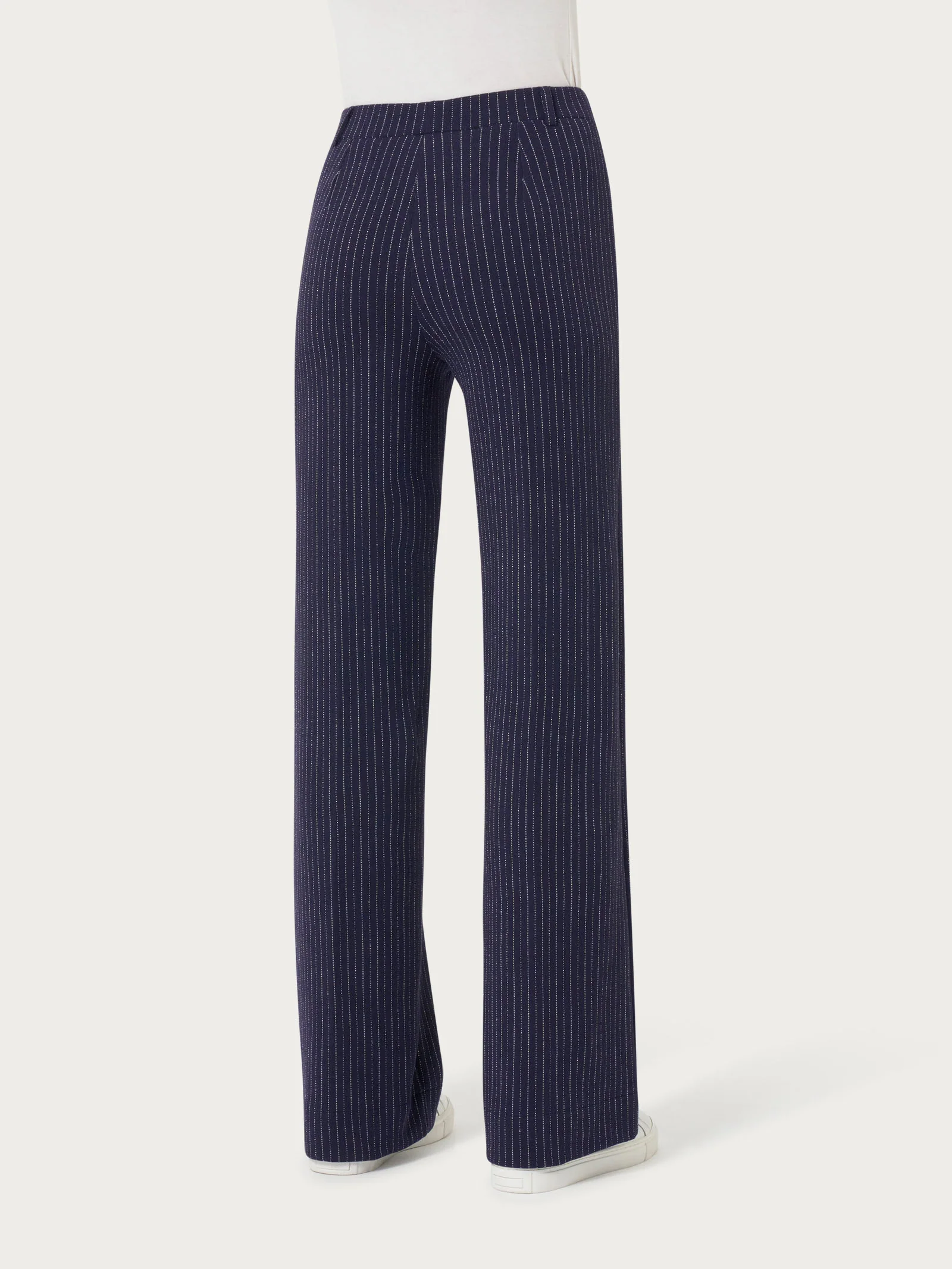 Pantalone gessato ampio in tessuto Eco Jacquard - Fant.Bleu - Image 2