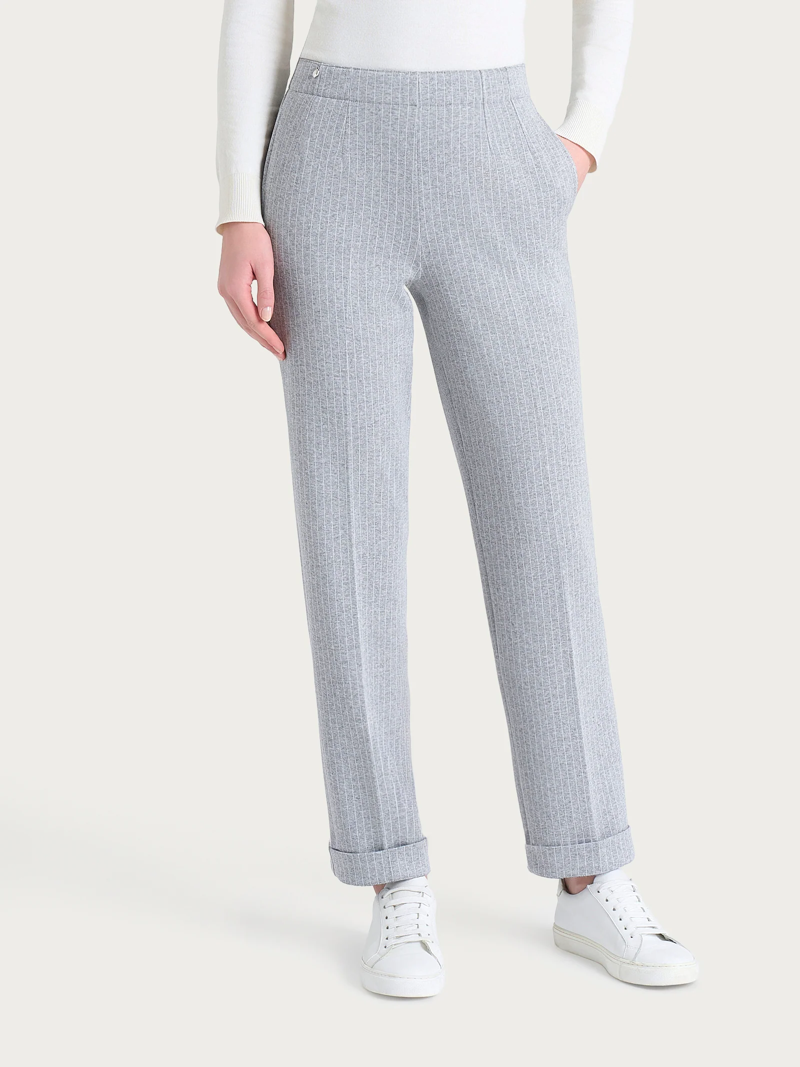 Pantalone gessato dritto con tasche in Eco Jacquard - Fant.Grigio Mel. - Image 2