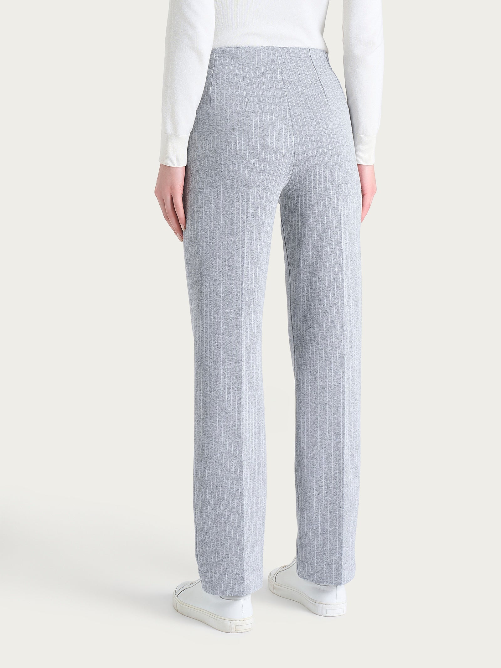 Pantalone gessato dritto con tasche in Eco Jacquard - Fant.Grigio Mel. - Image 3
