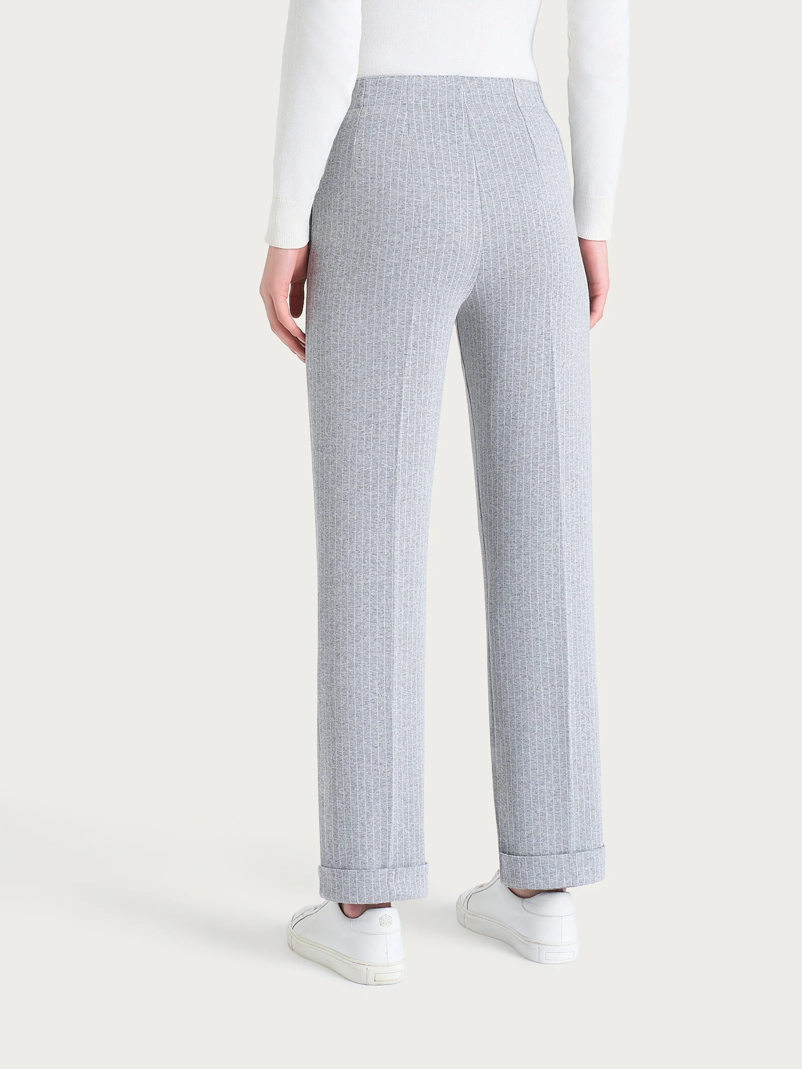 Pantalone gessato dritto con tasche in Eco Jacquard - Fant.Grigio Mel. - Image 4