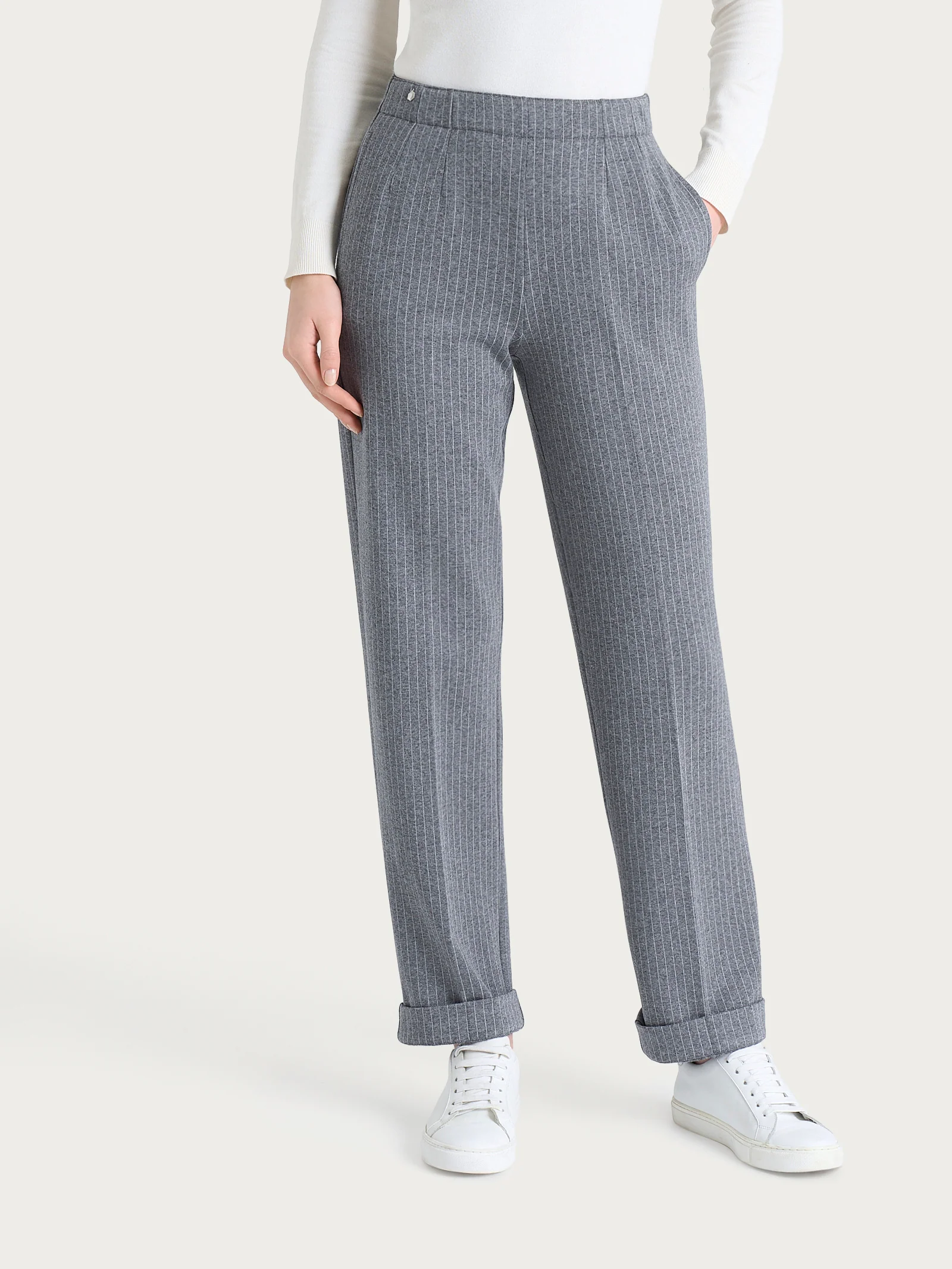 Pantalone gessato dritto con tasche in Eco Jacquard - Fant.Ardesia Mel. - Image 2