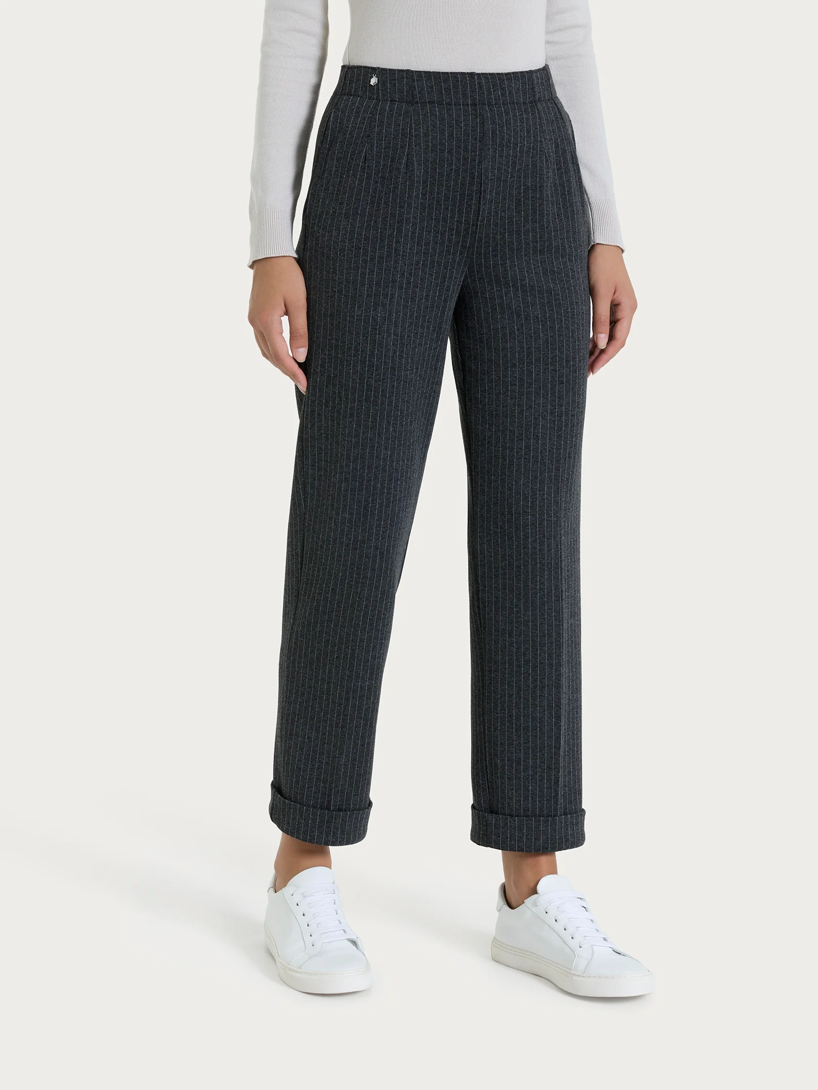 Pantalone gessato dritto con tasche in Eco Jacquard - Fant.Oscuro Mel - Image 2