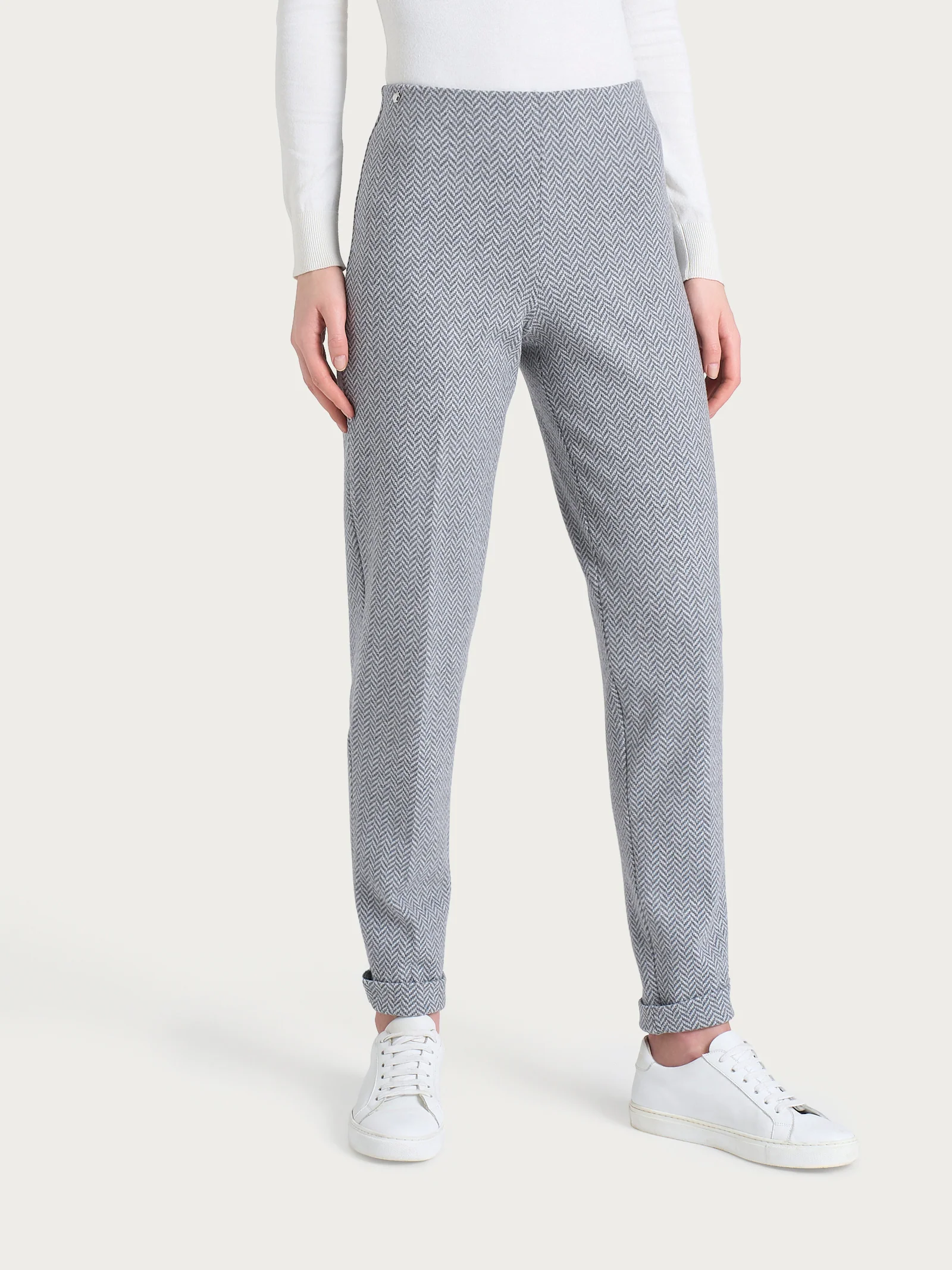 Pantalone in fantasia a sigaretta con spacchetti in Eco Jacquard - Fant.Grigio Mel. - Image 2
