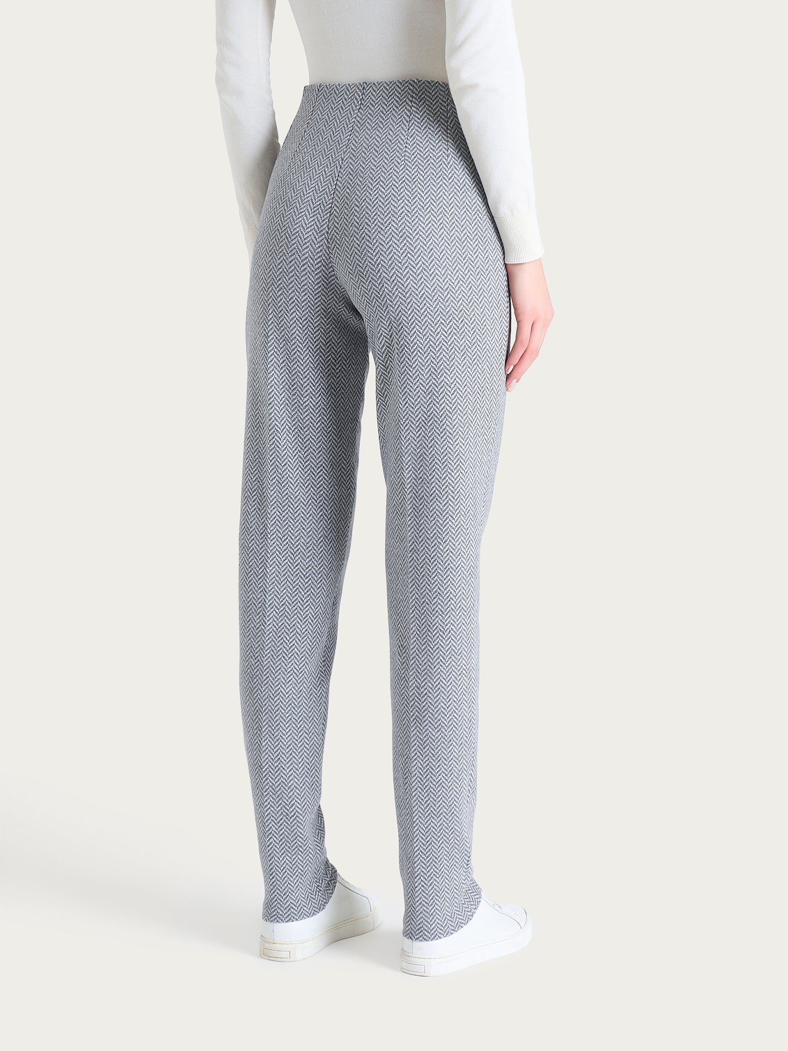 Pantalone in fantasia a sigaretta con spacchetti in Eco Jacquard - Fant.Grigio Mel. - Image 4