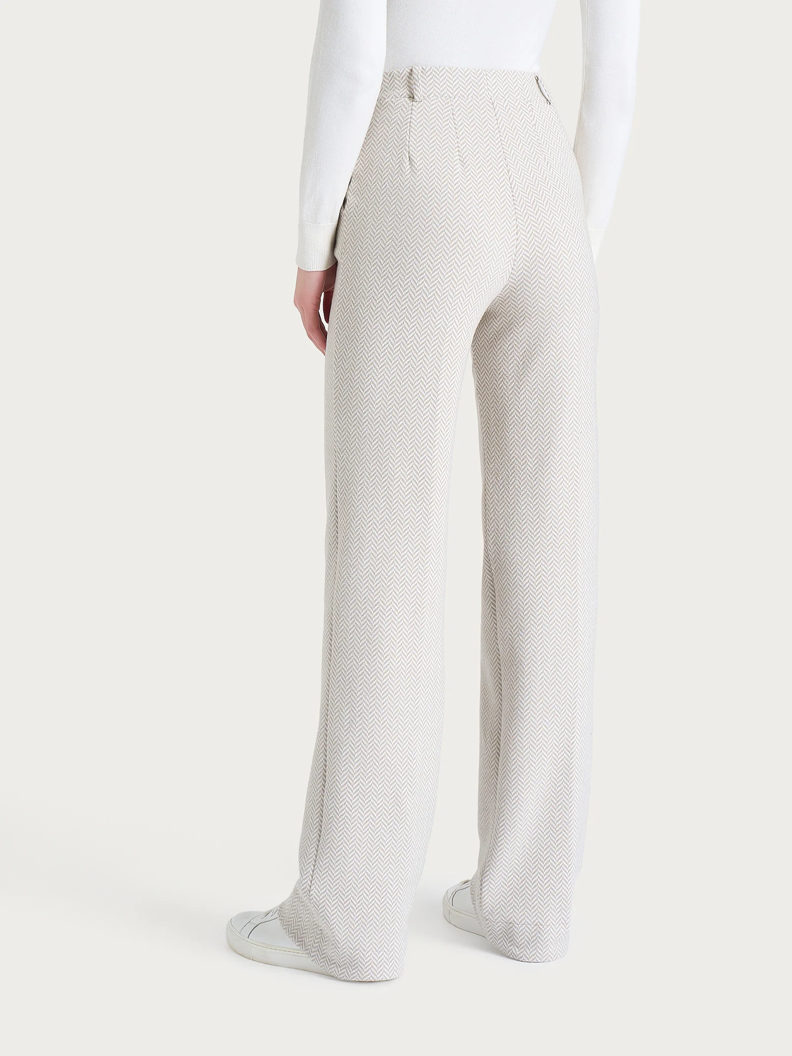 Pantalone in fantasia ampio con tasche in Eco Jacquard - Fant.Avorio - Image 2