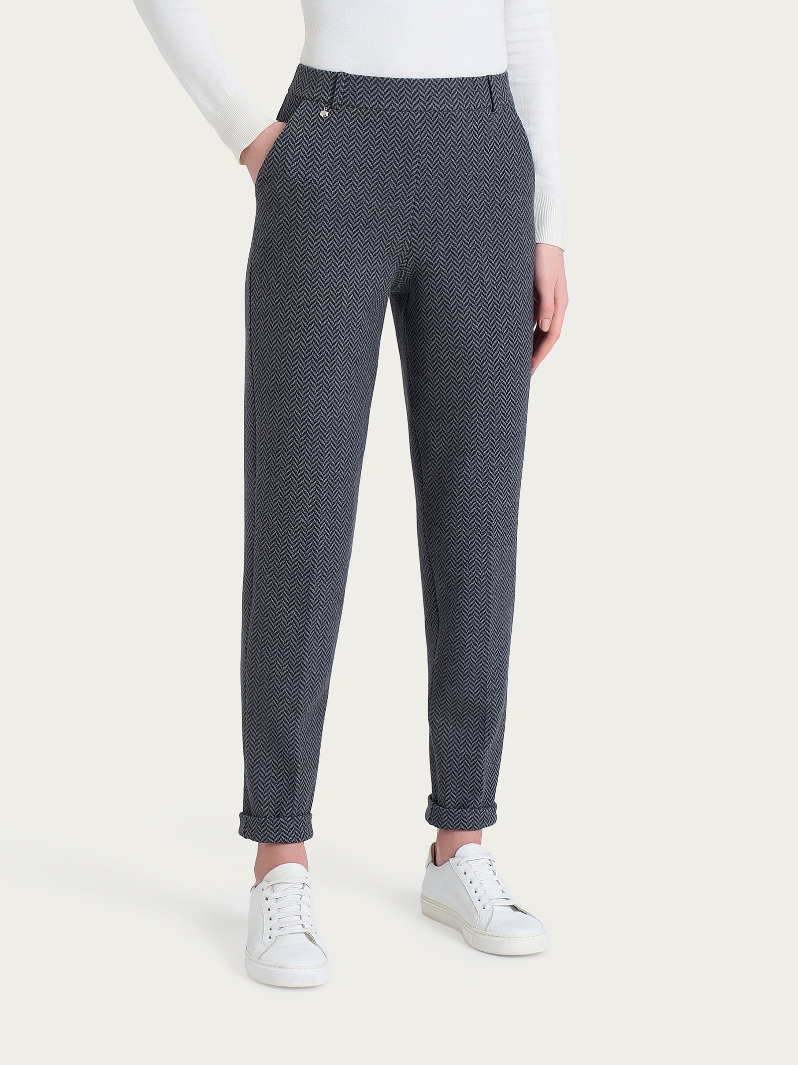 Pantalone in fantasia chino slim con tasche in Eco Jacquard - Fant.Oscuro Mel - Image 2