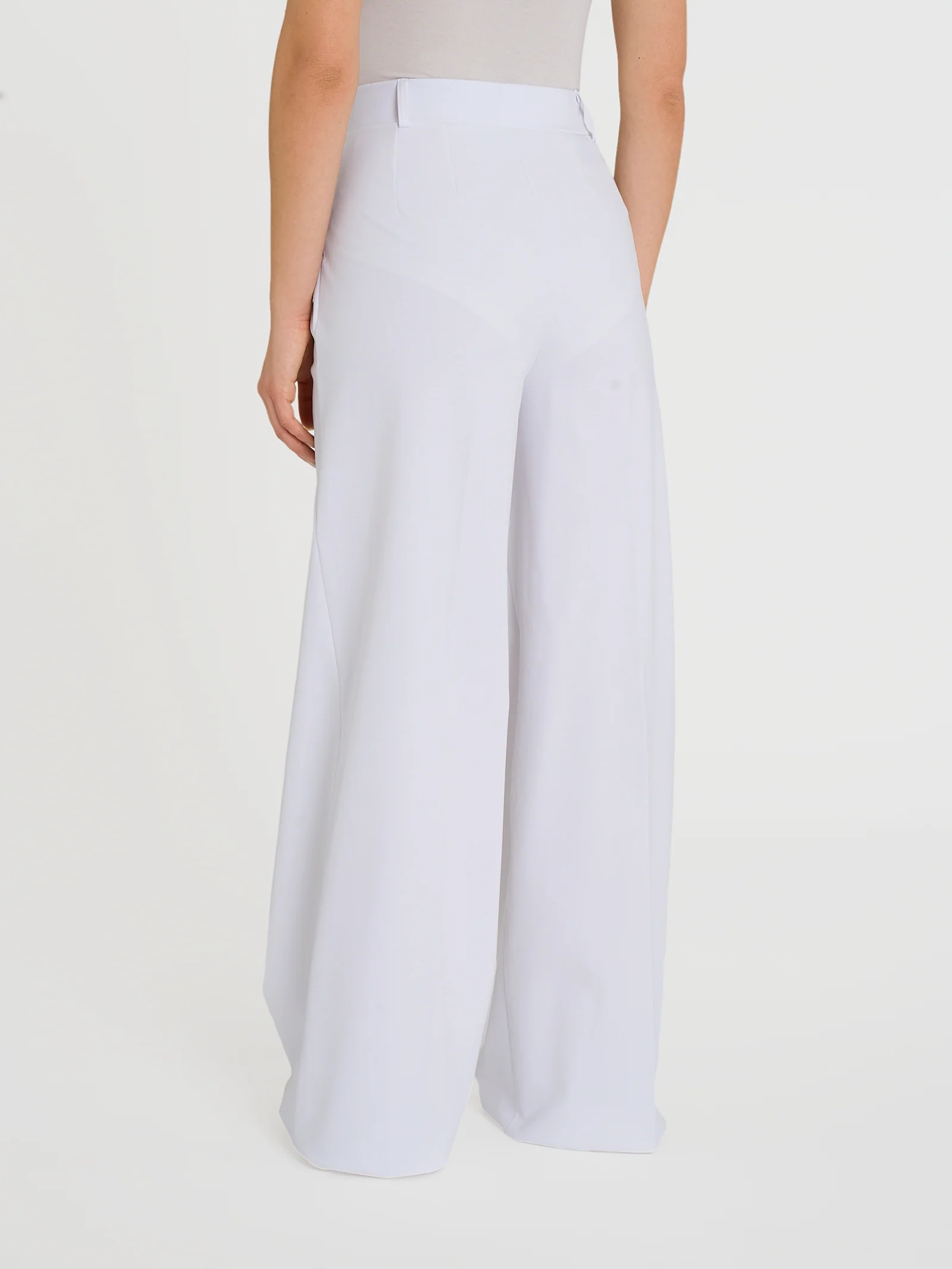 Pantalone lungo a palazzo con tasche e pinces in Compact Light - Bianco - Image 2