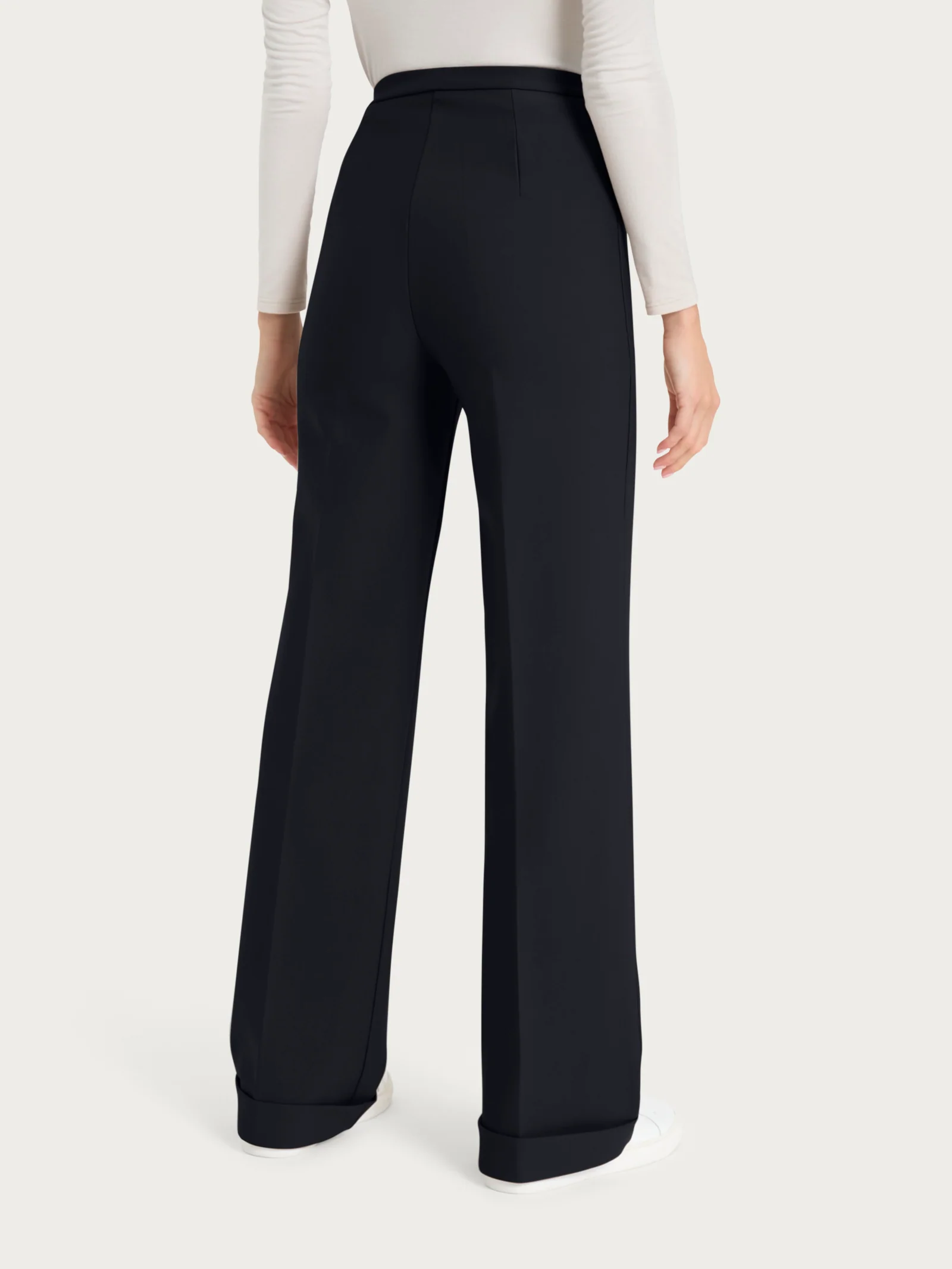 Pantalone modellante ampio in tessuto compact - Nero - Image 2