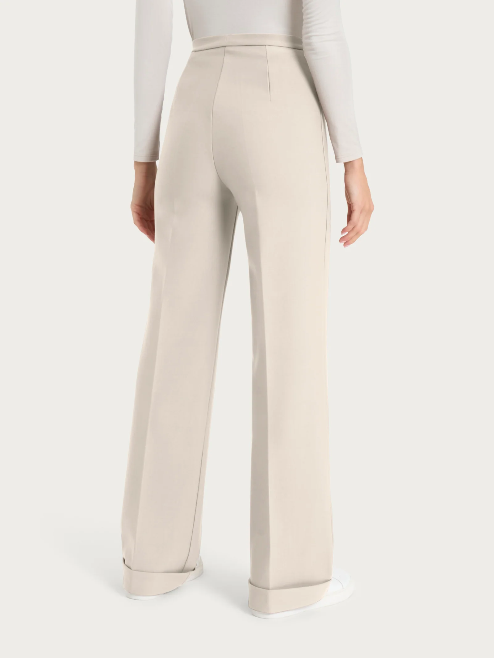 Pantalone modellante ampio in tessuto compact - Champignon - Image 2