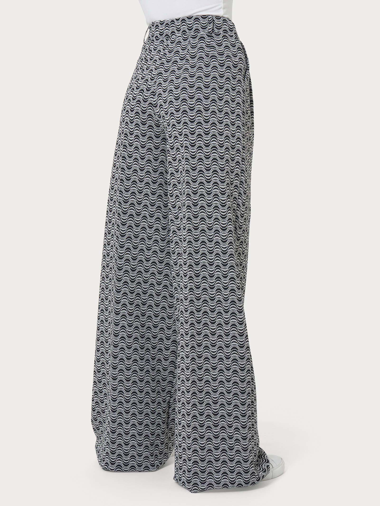 Pantalone palazzo a onde con tasche in Eco Jacquard - Fant.Nero - Image 2